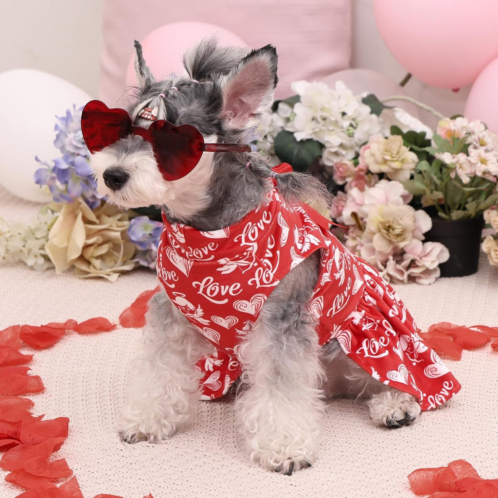 CuteBone Turtleneck Dog Velvet Dress Valentine's Day Puppy Skirt Costume Pet Clothes Cat Apparel with Bow Hair Rope for Small Dogs CVD19S
