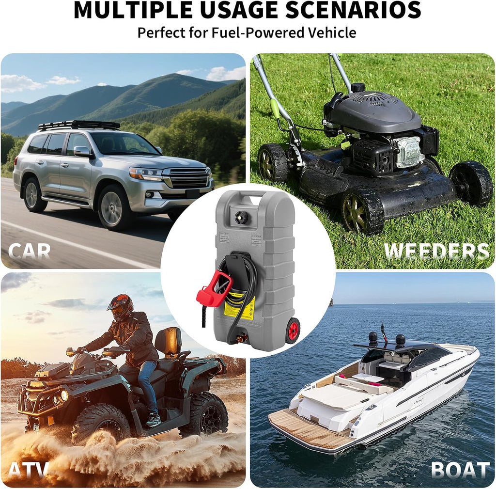 15 Gallon Gas Can, Fuel Transfer Tank, Portable Fuel Tank With Pump, Portable Gasoline Tank On Wheels With Le Fluid Transfer Siphon Pump and 10-Inch Hose, for Cars, Boats, Lawnmowers, ATVs, Tractor