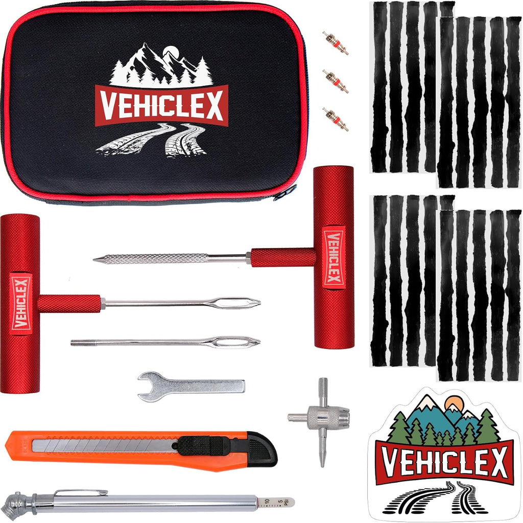 Vehiclex Tubeless Tire Repair Kit with Aluminum T Handle Tools