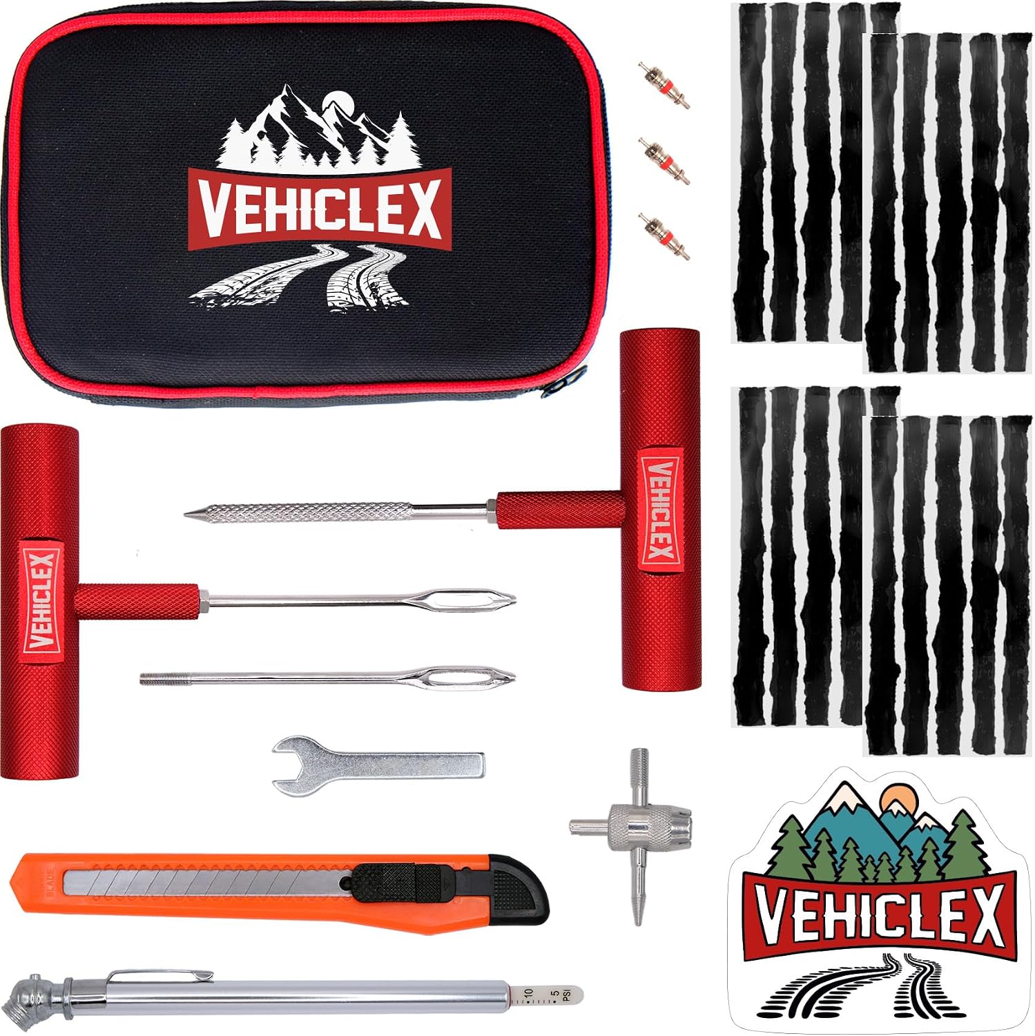 Vehiclex Tubeless Tire Repair Kit with Aluminum T Handle Tools