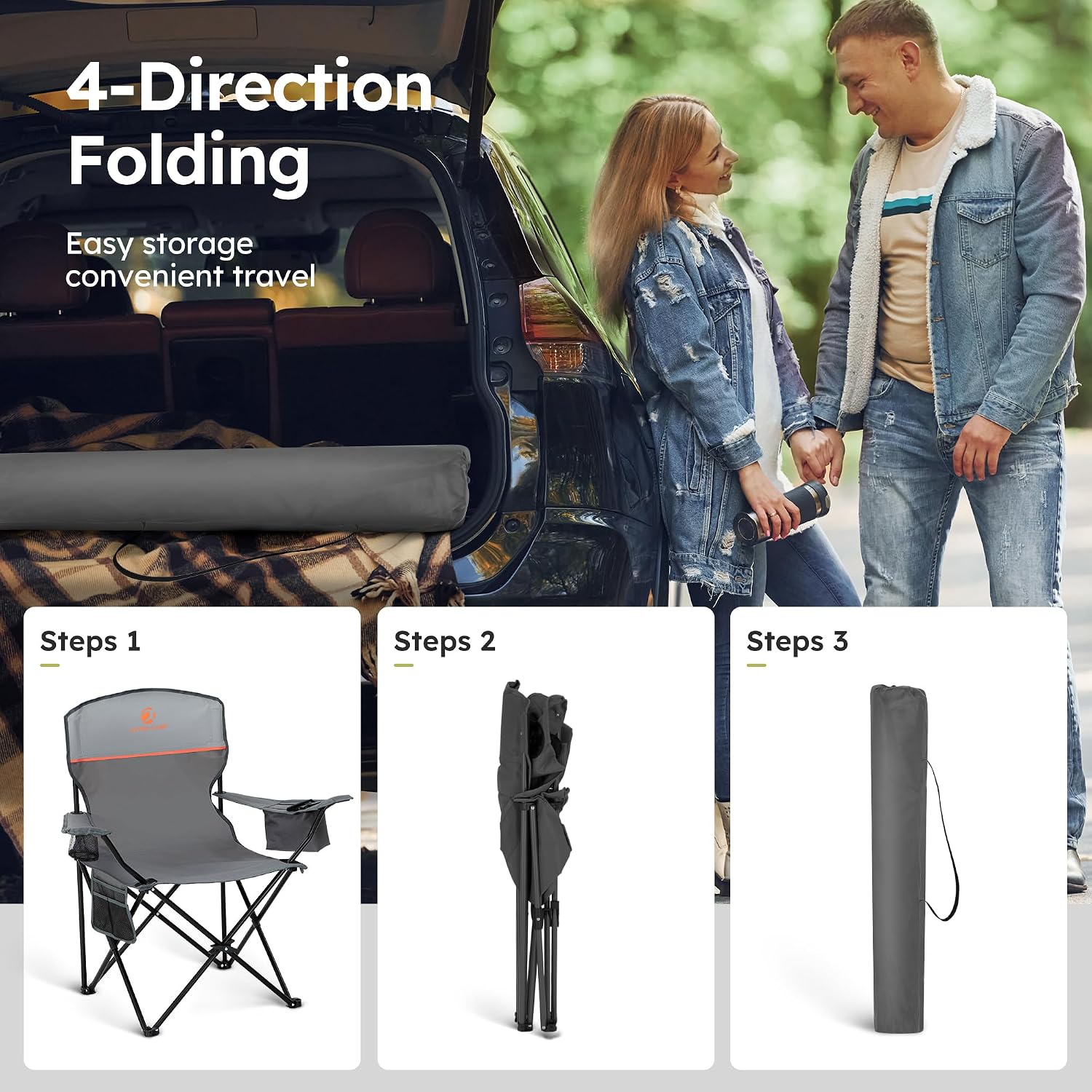 ALPHA CAMP 2-Pack Folding Camping Chair with Cooler Bag & Lumbar Support