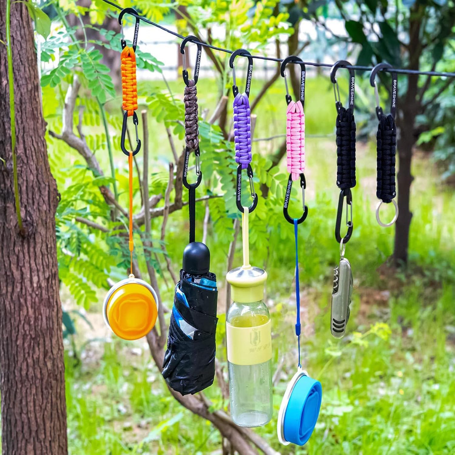 BRAVESHINE Paracord Keychain Carabiner Clip | D Ring Hanger Lanyard Hook