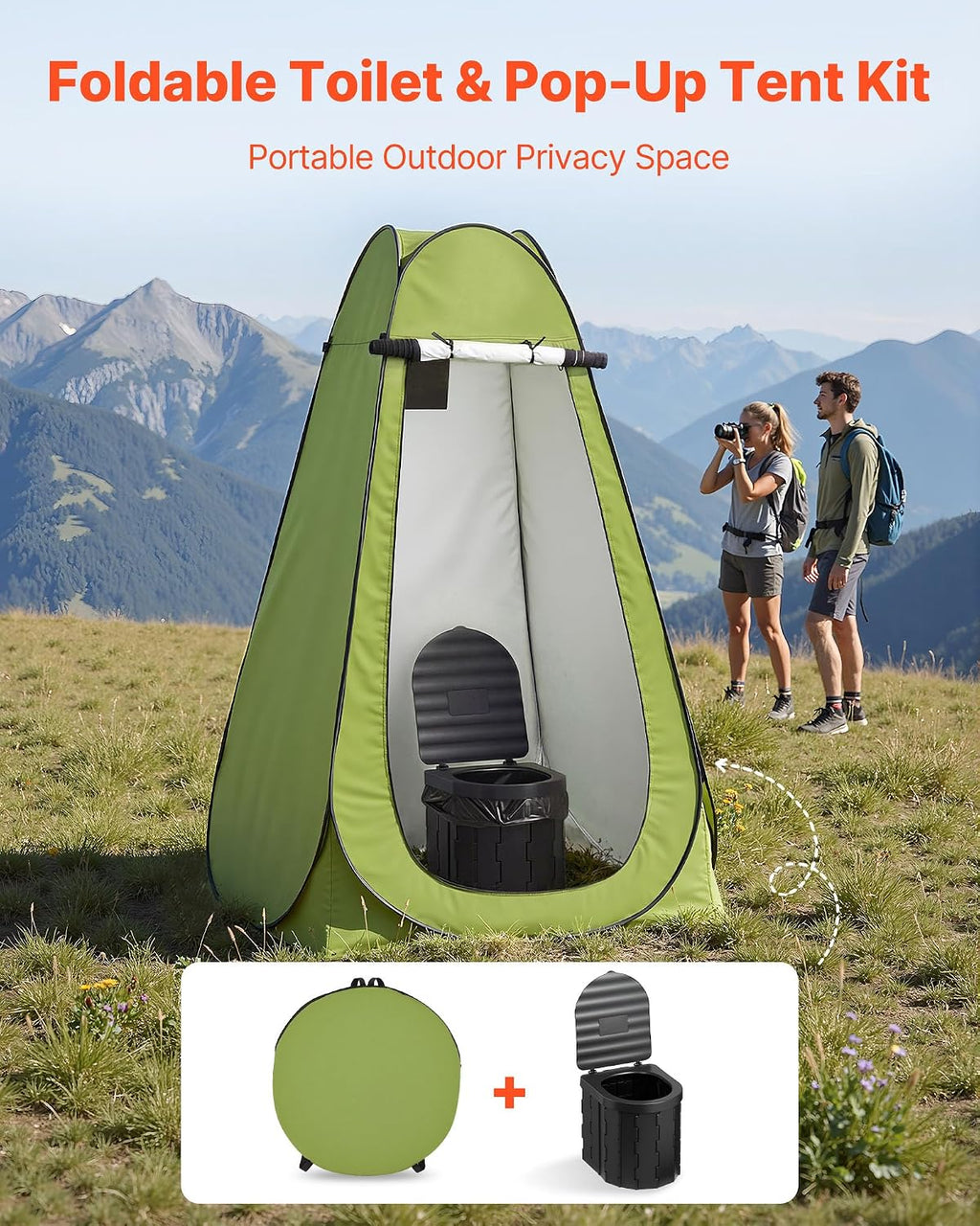 VEVOR Portable Toilet Kit, 330 lbs Load Capacity, Folding Camping Toilet with Pop-Up Privacy Tent, Outdoor Travel Potty for Adults with Carry Bags, Trash Bags, Suitable for RV Travel, Camping, Hiking