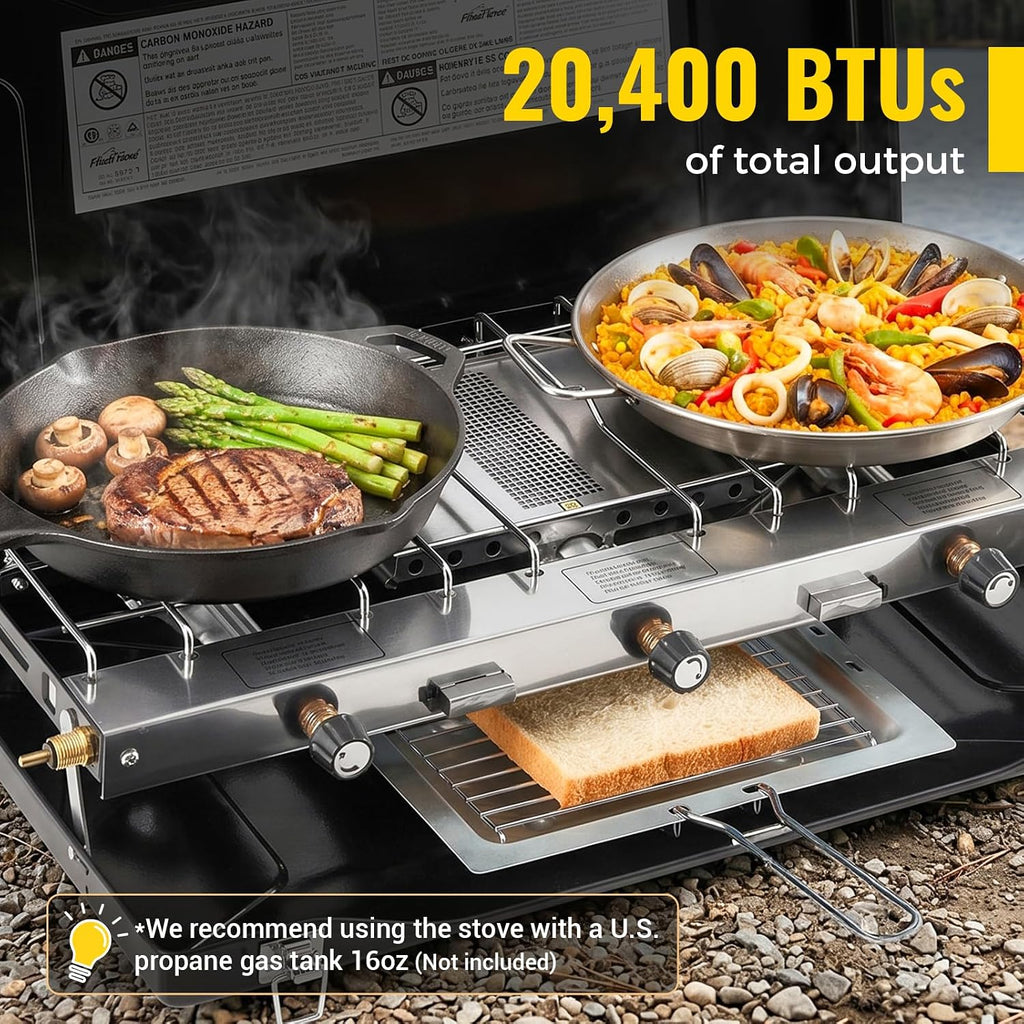 FineFlame Camping Stove, Propane Portable Camp Stove, 20400BTU-3 Burners