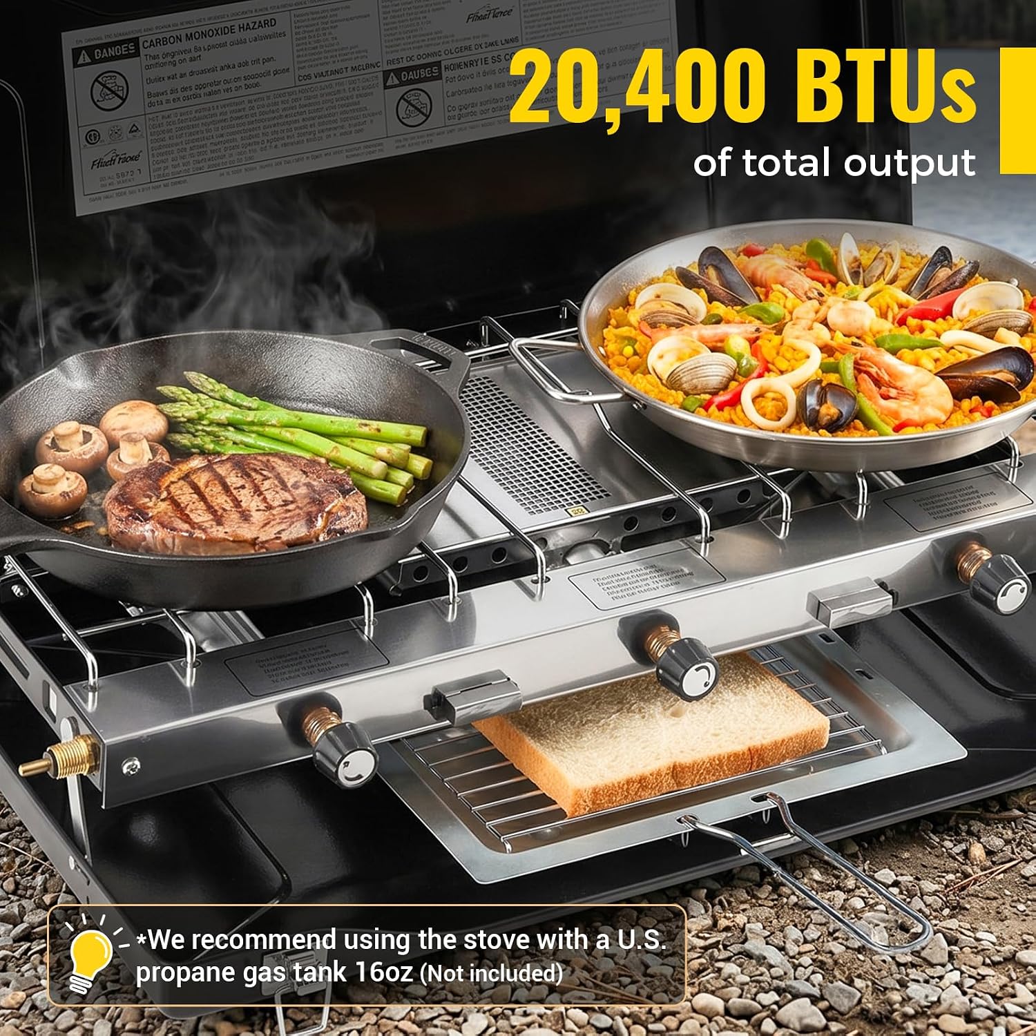 FineFlame Camping Stove, Propane Portable Camp Stove, 20400BTU-3 Burners