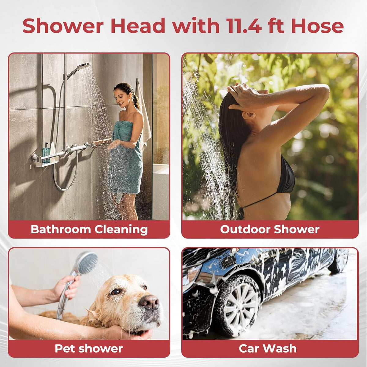 CAMPLUX Hand Held Showerhead with 11.48 FT Hose, 3-Setting Portable Spray Shower Head, High Pressure Shower Head with ON/Off Switch
