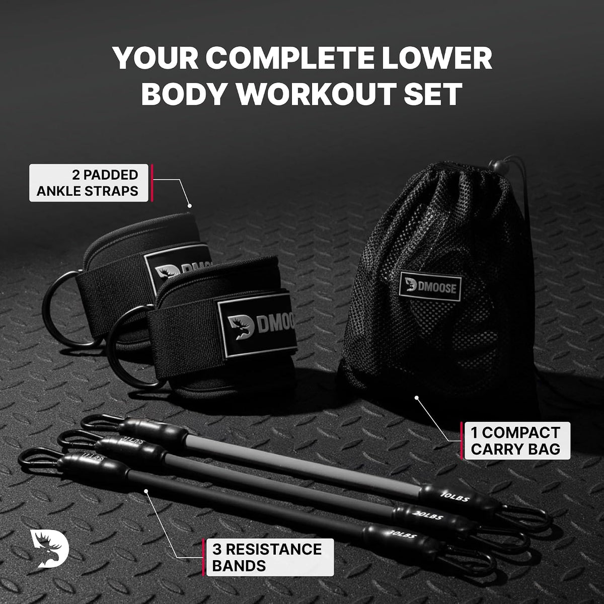 DMoose Ankle Strap for Cable Machine - One Size Fit with Premium Padding, Workout Kickback Ankle Cuffs, Ankle Bands for Working Out, Booty Workouts, Leg Extension, Hip Abductors & Lower Body Exercises