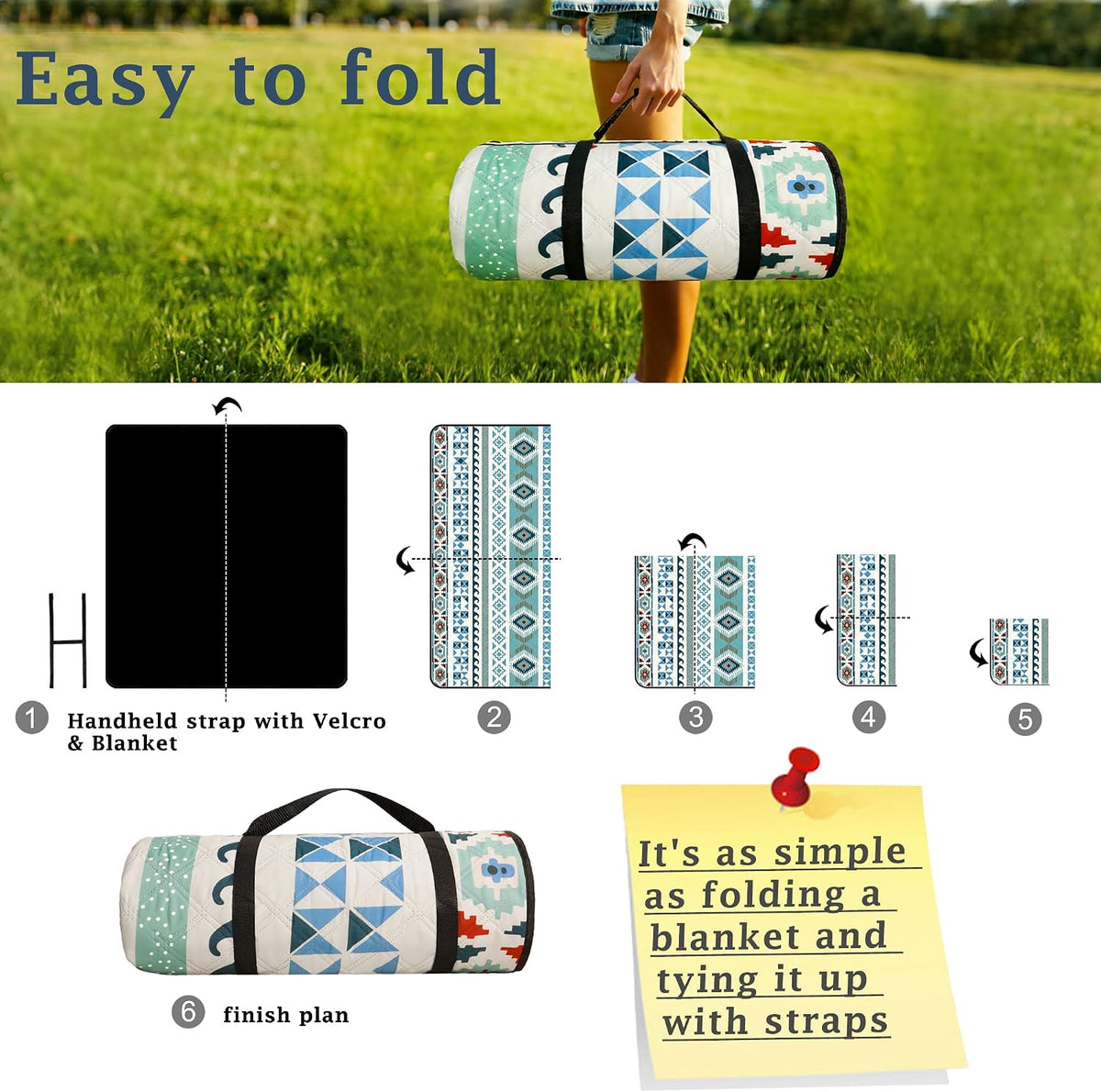 SAMSIER Large Outdoor Picnic Blankets Waterproof Foldable, Beach Blanket Sandproof Portable, Picnic Mat Washable for Camping (80"×80", Thickened)