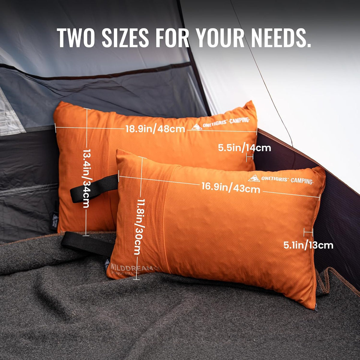 ONETIGRIS Wilddream Camping Pillow, Shredded Small Memory Foam Pillow, Compact, Easy Clean, Comfortable for Backpacking, Travel, and Car Trips, 4 Season Use