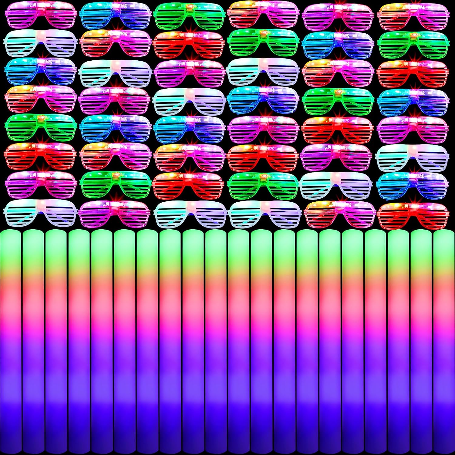 Maitys 72 Pcs Foam Stick Light up Glasses, Glow in the Dark Party Supplies