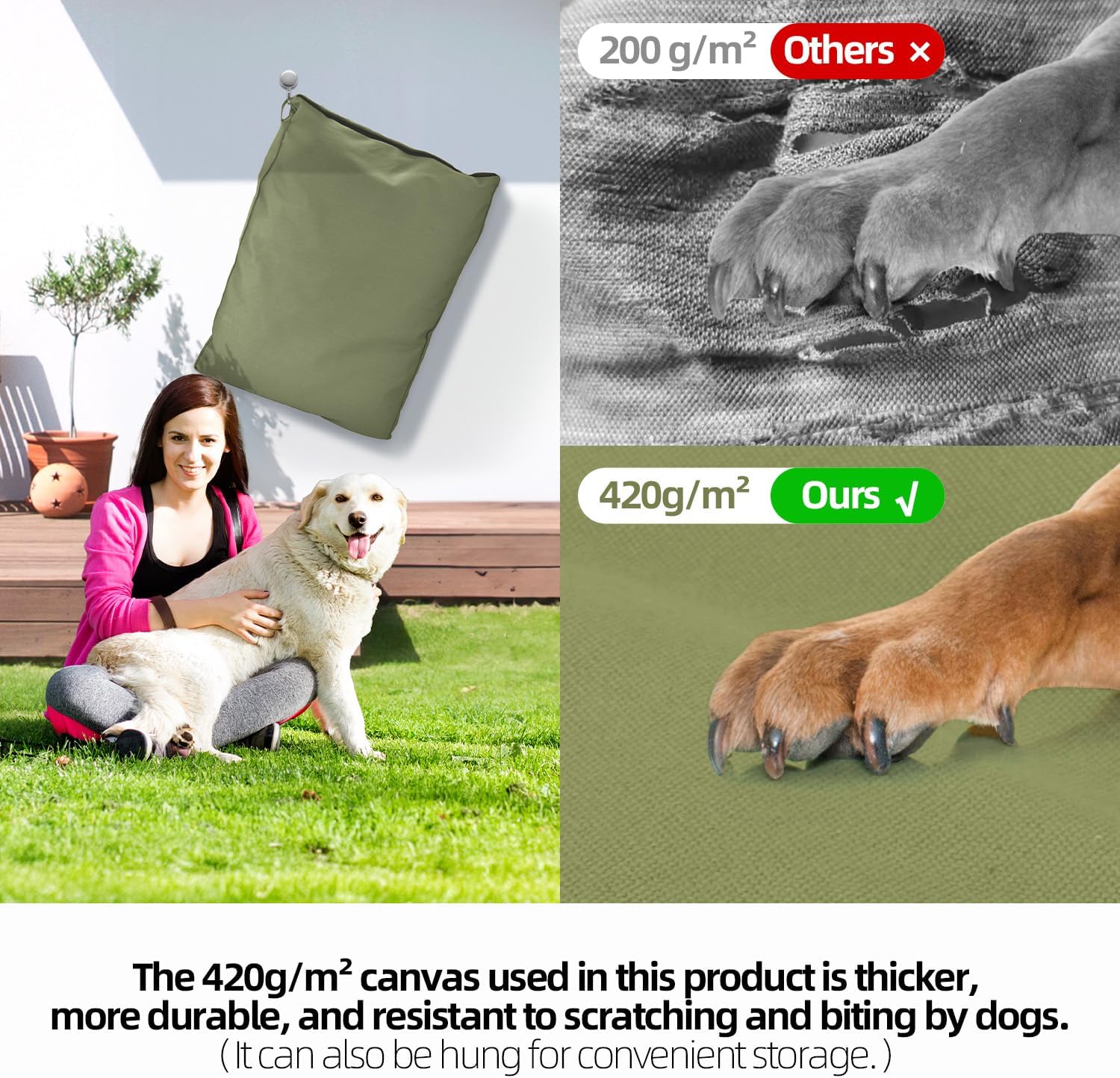Sytopia 36 Inch Canvas Outdoor Dog Bed for Large Dogs, Durable Dog Bed with Waterproof Machine Washable Removable Cover, Indoor Patio Pet Pad for Crate, Green