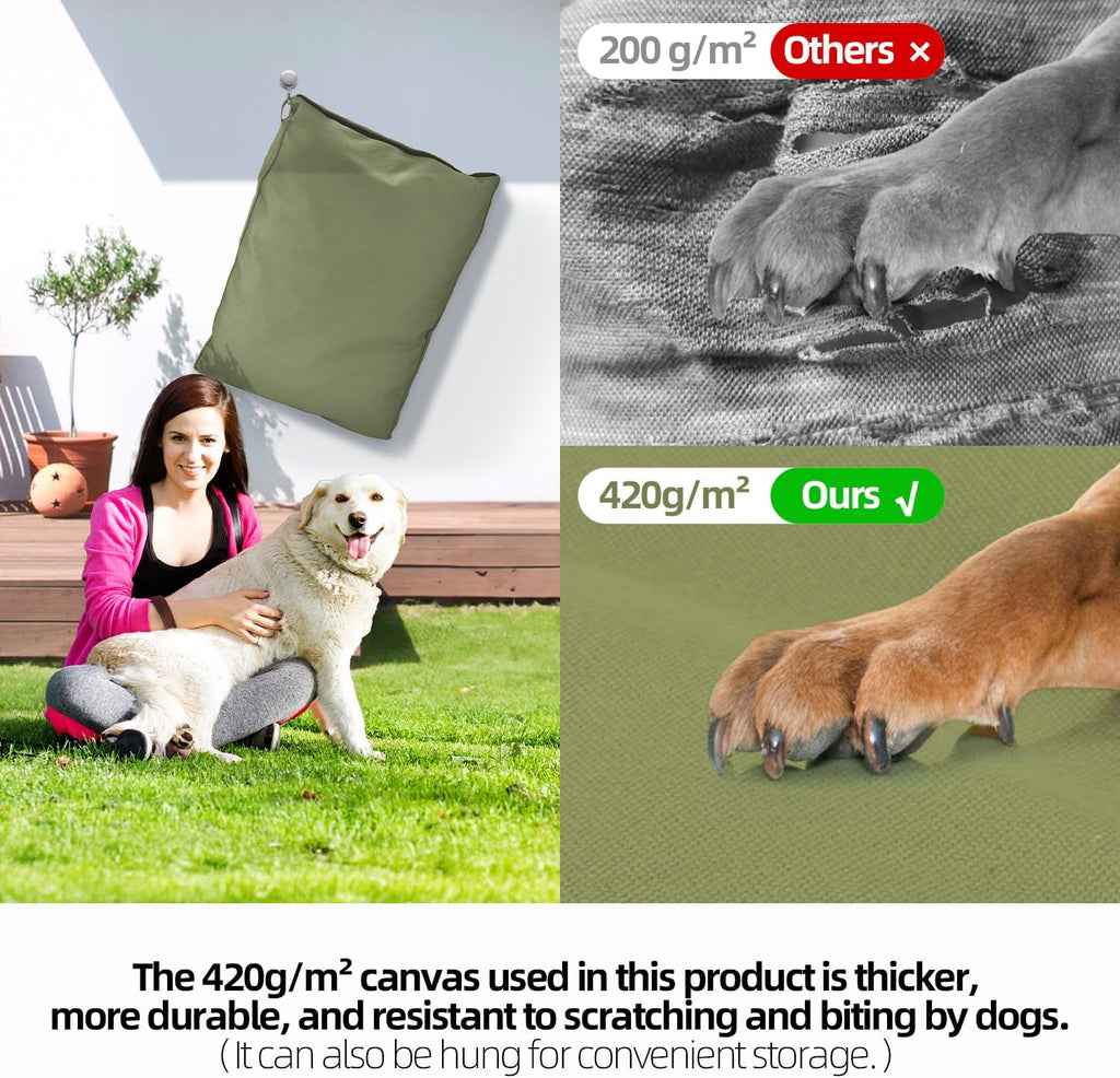 Sytopia 42 Inch Canvas Outdoor Dog Bed for Extra Large Dogs, Durable Dog Bed with Waterproof Machine Washable Removable Cover, Indoor Patio Pet Pad for Crate, Green