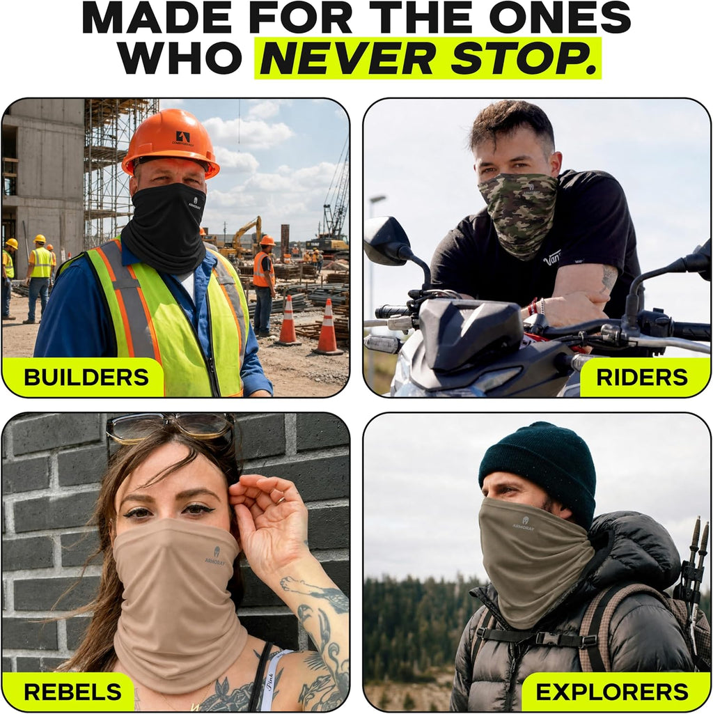 ARMORAY Neck Gaiter 4 Pack, Sun Protection Face Cover for Men Women