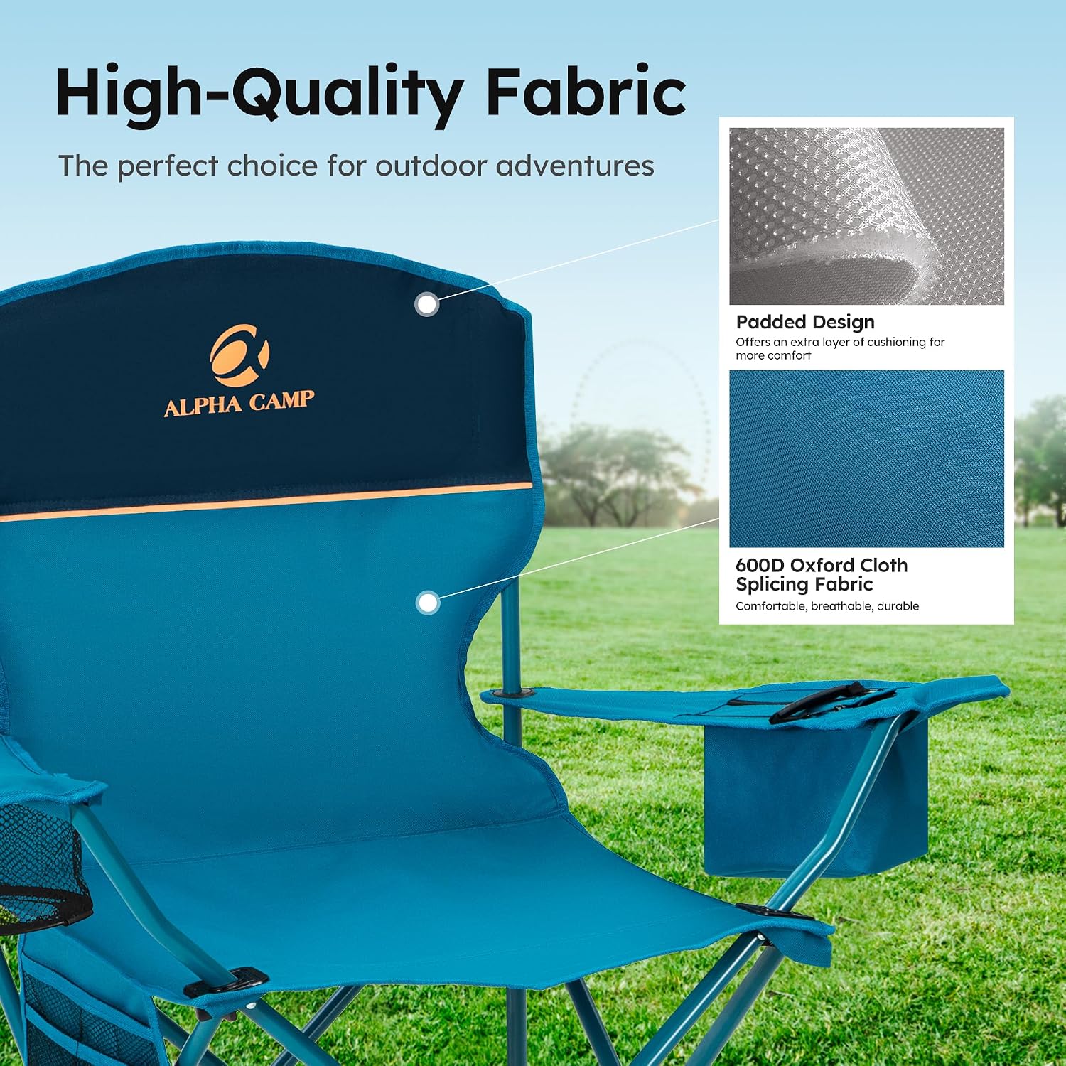 ALPHA CAMP 2-Pack Folding Camping Chair with Cooler Bag & Lumbar Support