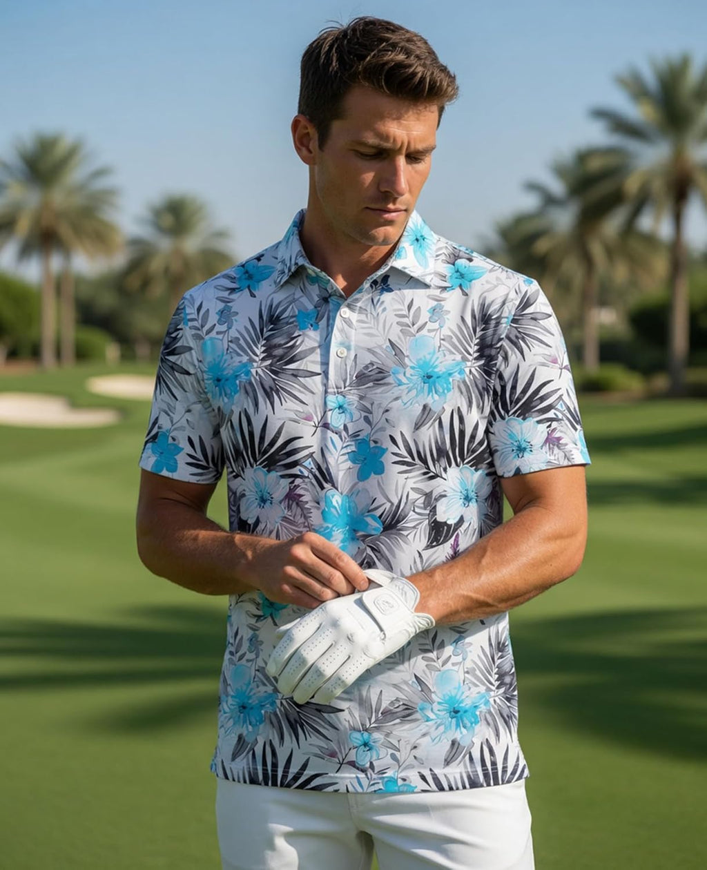 Hodaweisolp Golf Shirts for Men Dry Fit Print Short Sleeve Polo Shirt