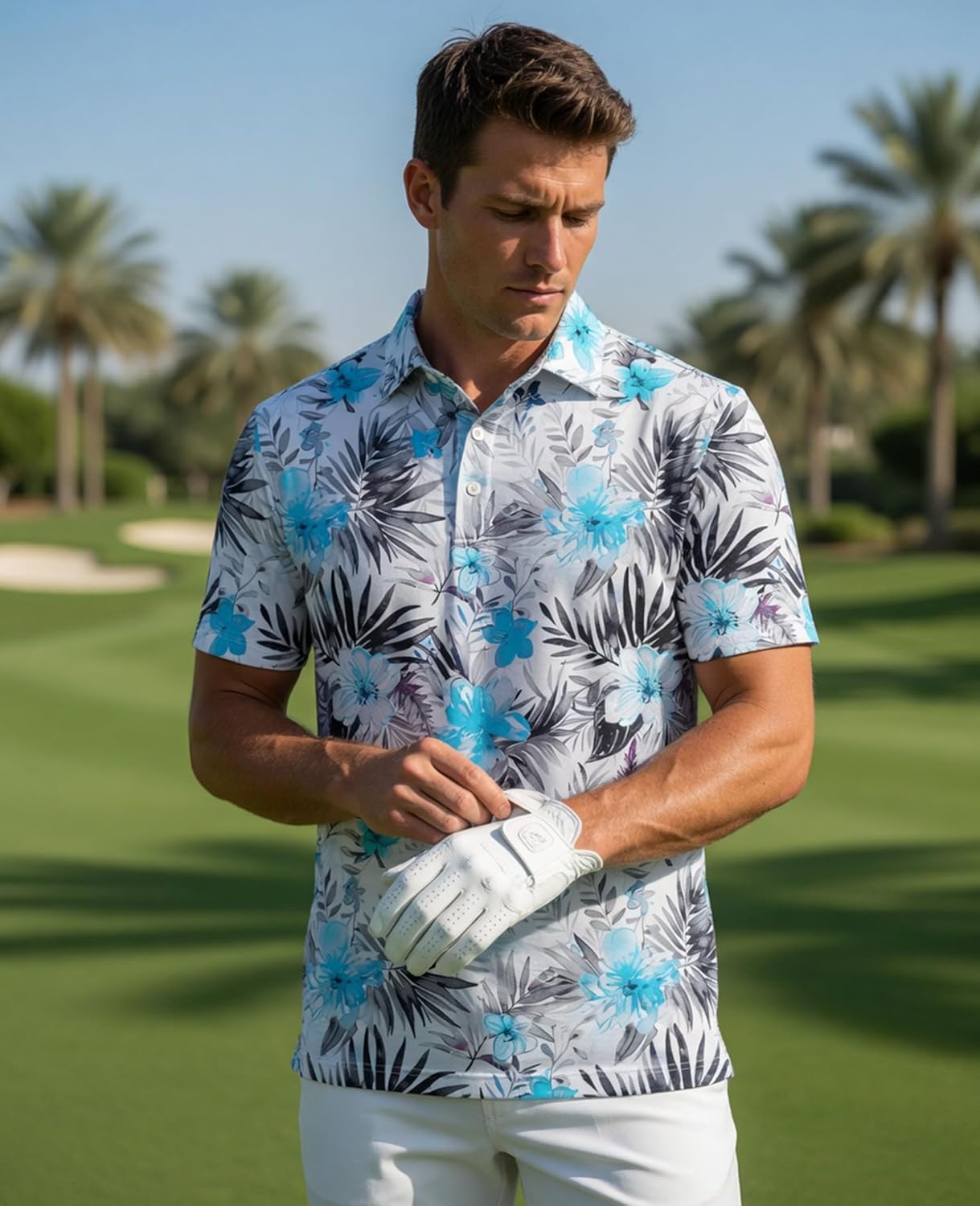 Hodaweisolp Golf Shirts for Men Dry Fit Print Short Sleeve Polo Shirt