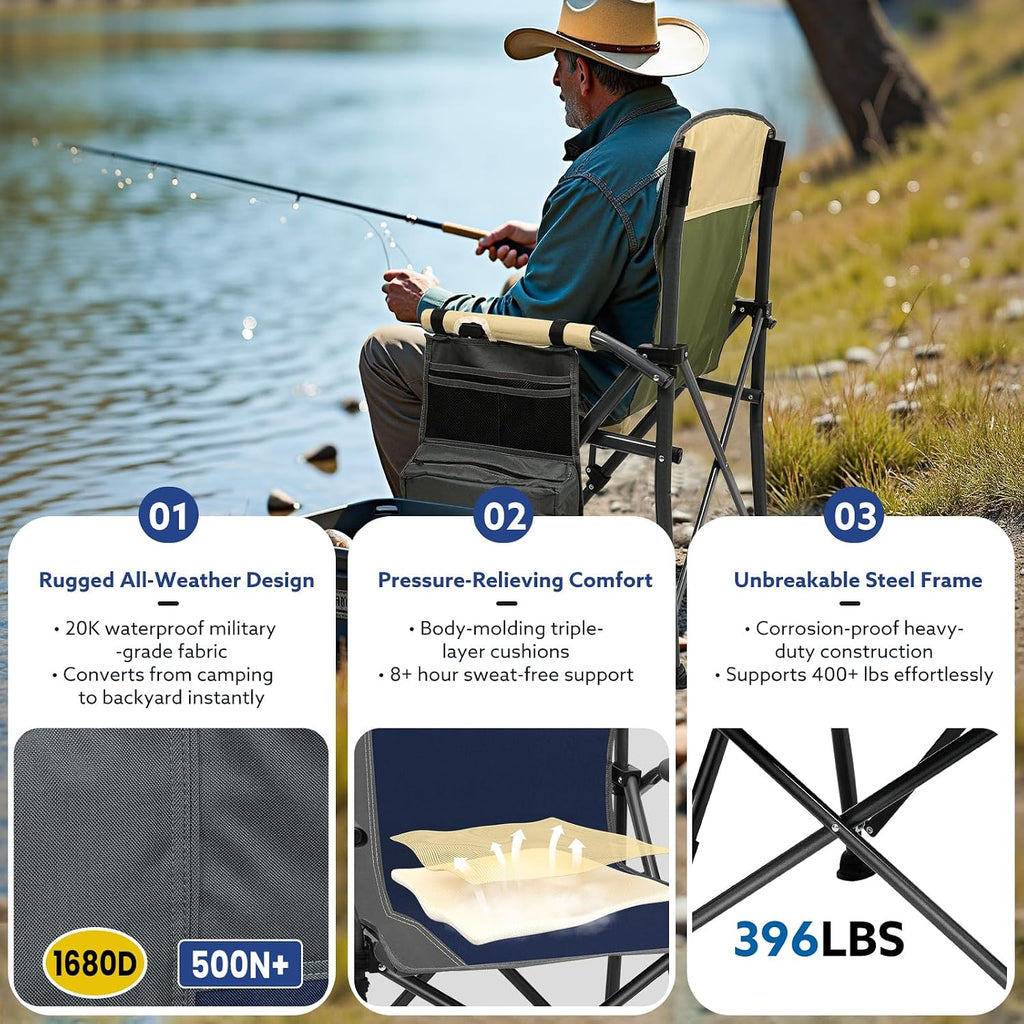 Oversized Camping Chair 400 lbs, Heavy Duty Folding Chair, Wide Seat