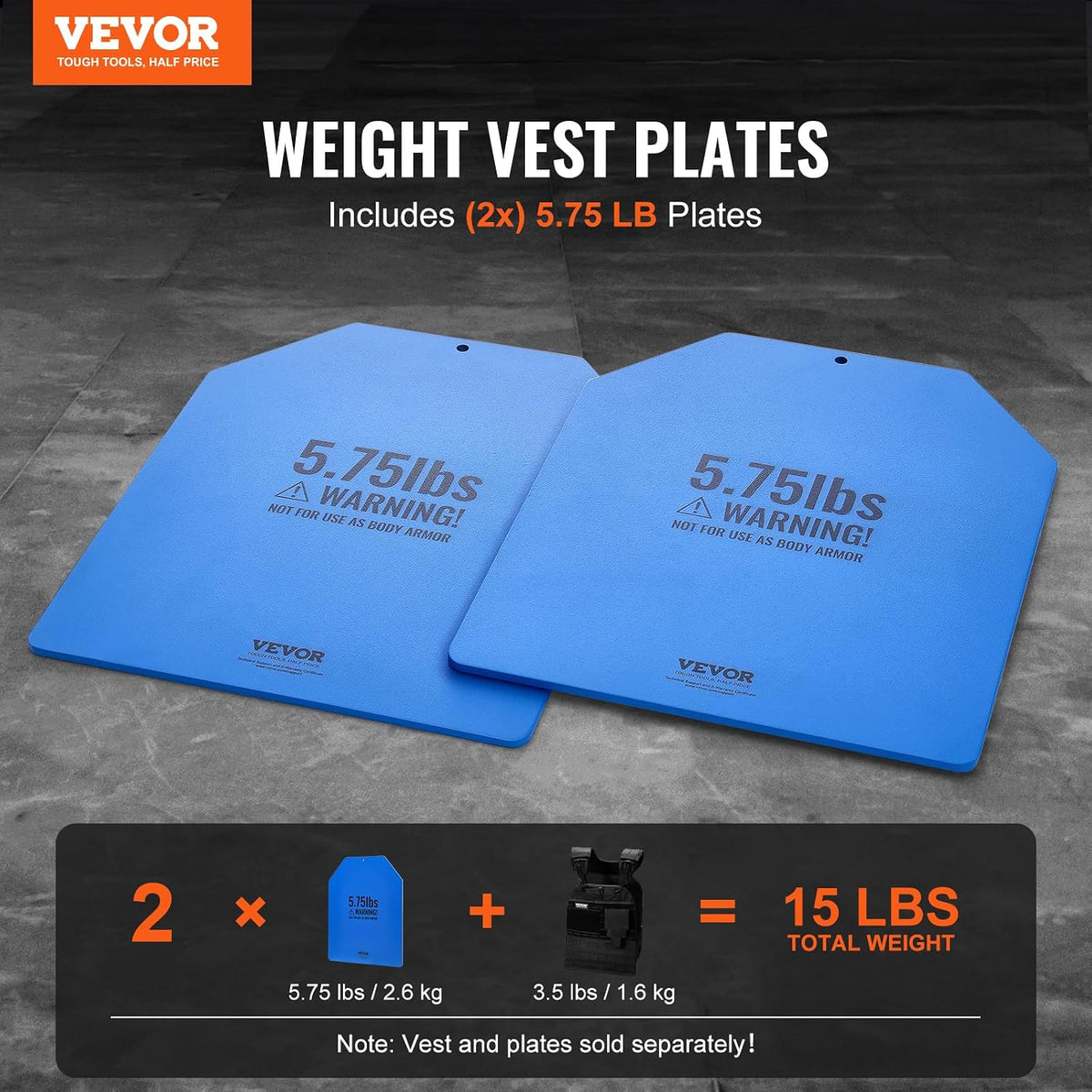 VEVOR Weight Vest Plates, 5.75 LB Pairs, Premium Steel Weighted plates, Contoured Ergonomic Fit – WODs, Additional Weight, for Strength Training, Running, Fitness, Heavy Workouts