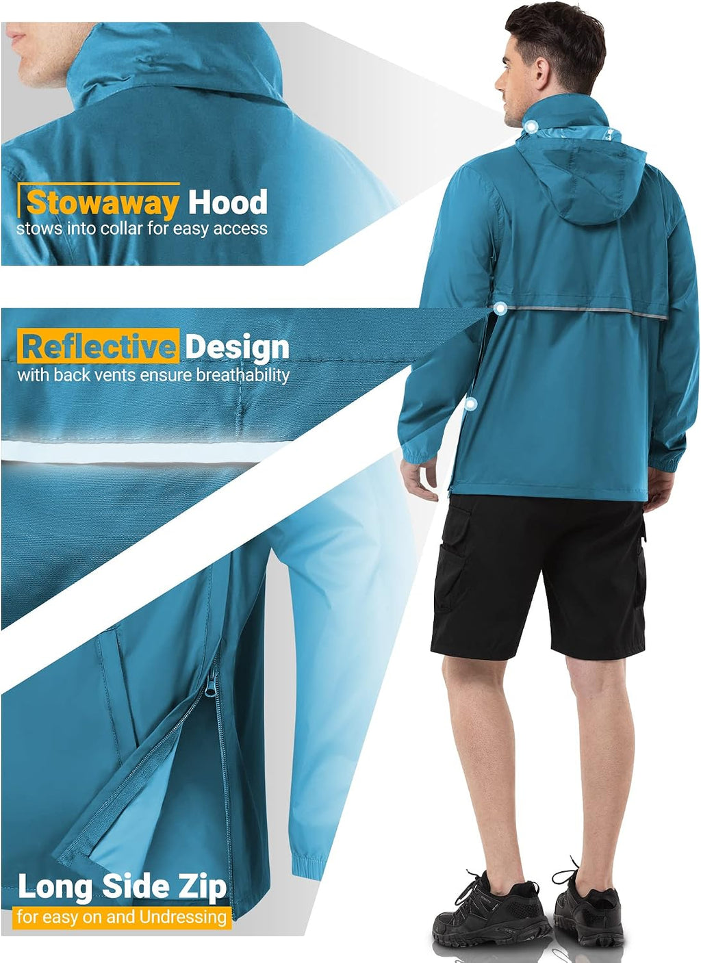 Outdoor Ventures Men's Rain Jacket Waterproof Lightweight Packable Pullover