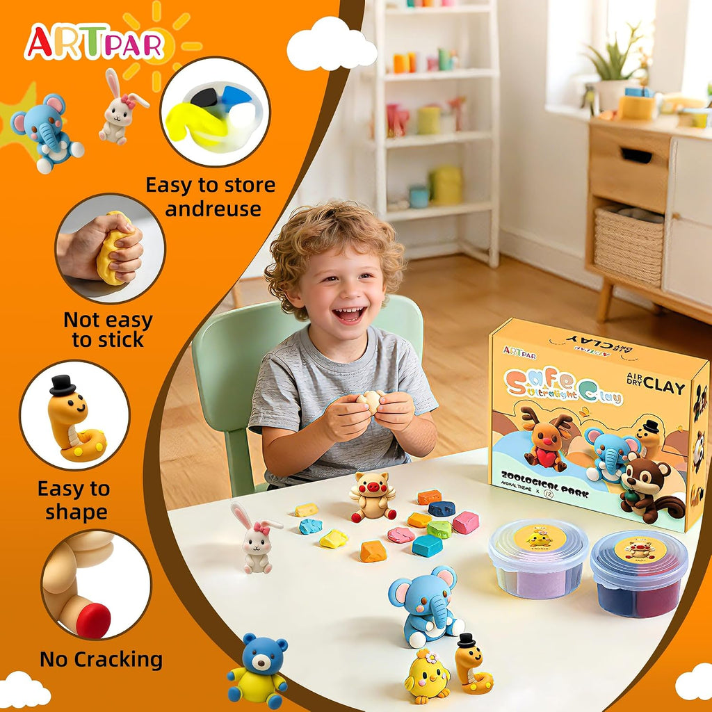 ARTPAR Air Dry Clay Kit, 12 Animals Modeling Magic Clay, Kids Crafts Gifts