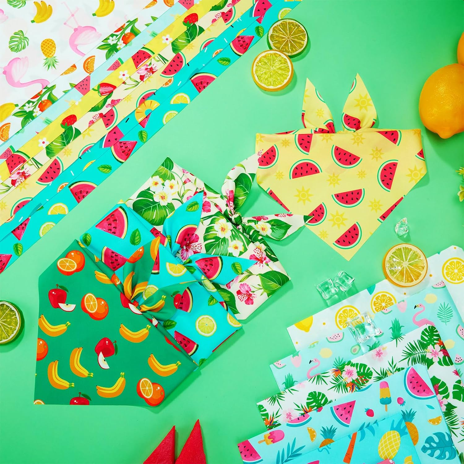 Abbylike 100 Pieces Summer Themed Dog Bandanas Bulk Hawaiian Dog Bandanas for Pets Triangle Kerchief Scarf Bibs Set for Summer Pets Dogs Party Costume Accessories, 25 Styles (31.5 x 21.7 x 21.7)