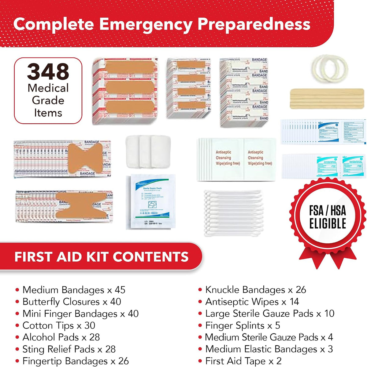 Swiss Safe 2-in-1 348 Pcs Large First Aid Kit for Camping, Travel & Car