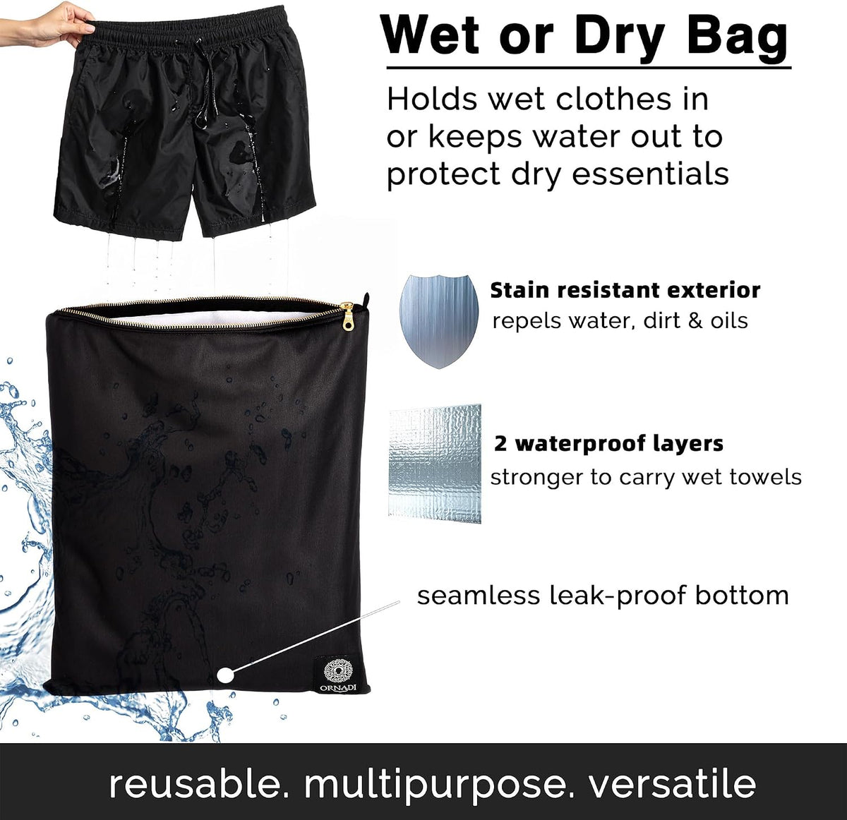 Ornadi Antimicrobial Wet Gym Clothes Bag Waterproof Bacteria Odor Control