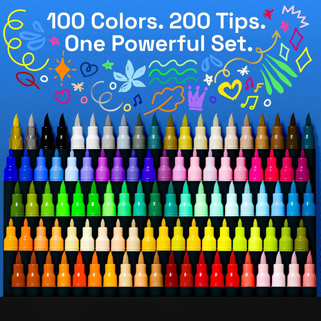 ARTISTRO 100 Acrylic Dual-Tip Glass Marker Pens for Wine Glasses