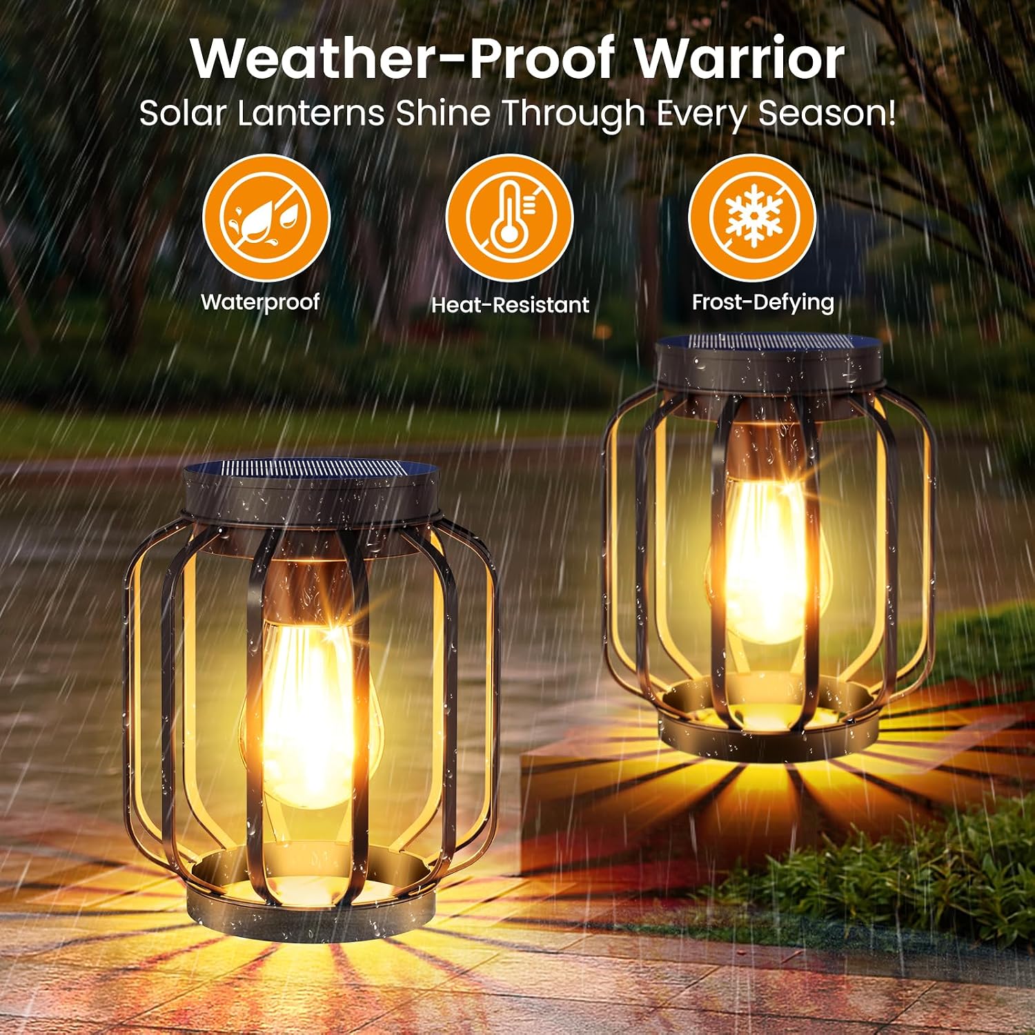 Solar Lanterns Outdoor Waterproof Metal Hanging Solar Lantern, 4 Pack