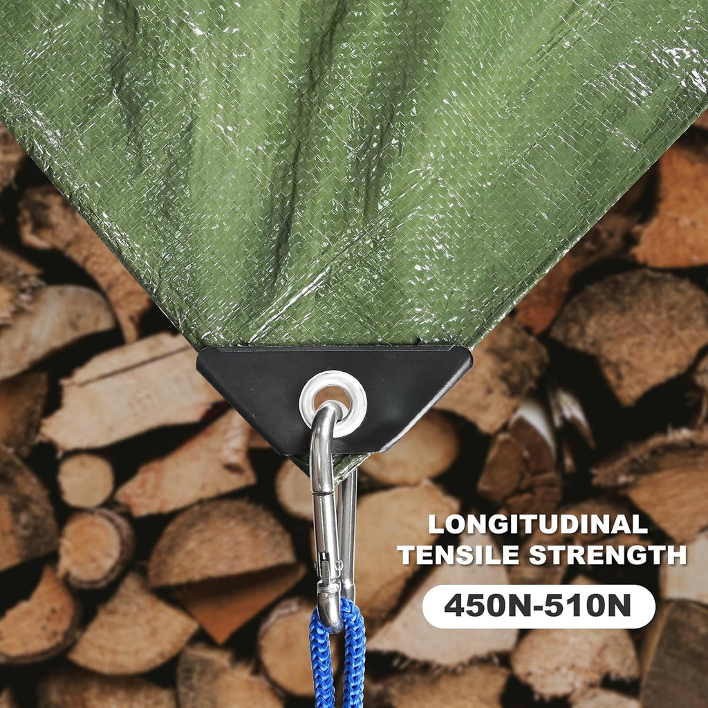 Tarps Waterproof 10x12 Feet, 2 Pack Heavy Duty Green Tarp Cover 8 Mil Thick, Resistant Plastic Tarpaulin with Metal Grommets, Outdoor Tent Cover for Emergency Rain