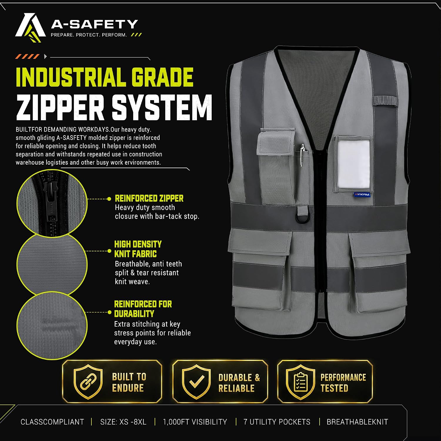 A-SAFETY High Visibility Reflective Safety Vest Customize Logo (XS-8XL)