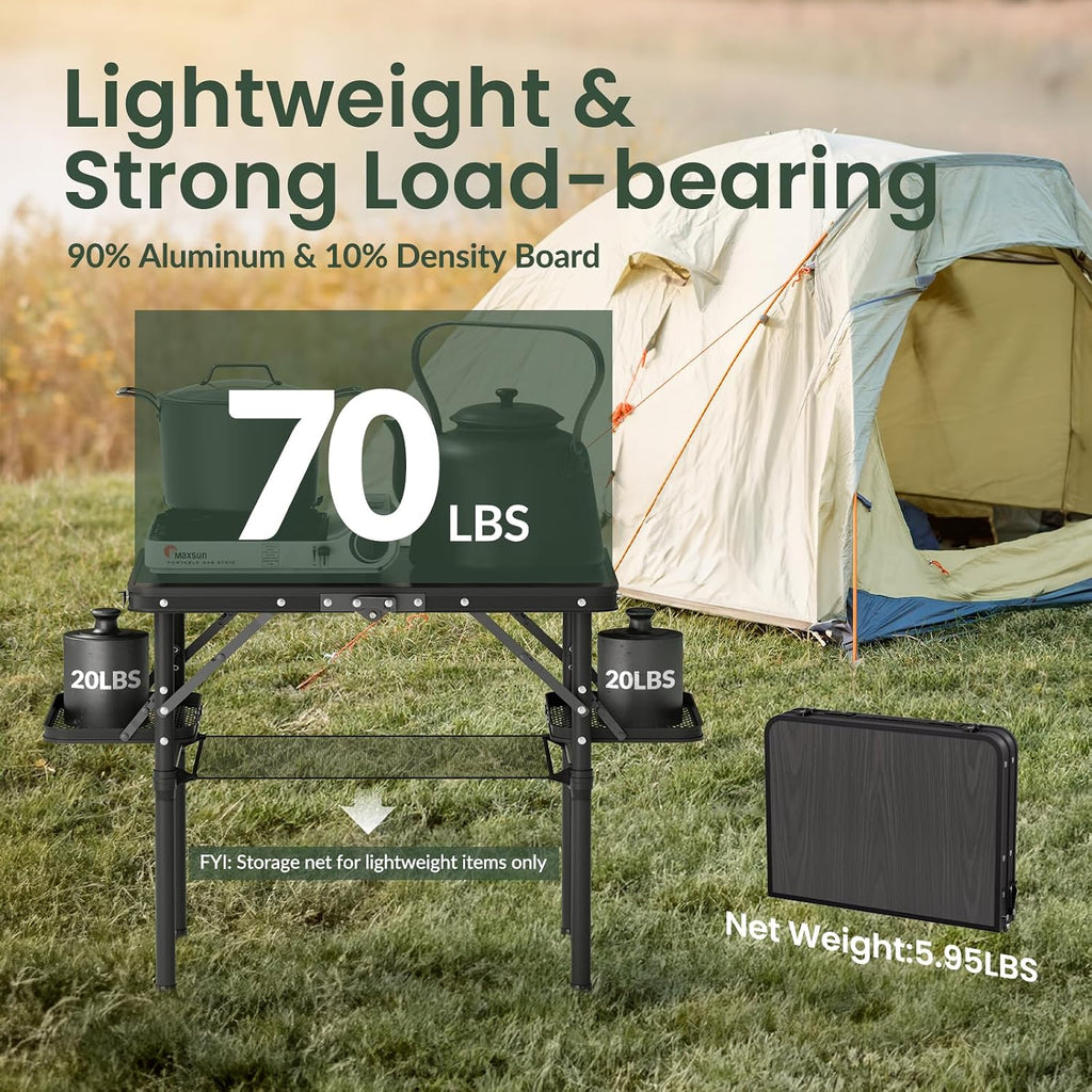 Titanker Folding Camping Table Small 2ft, Small Camp Table Portable with Side Racks & Storage Net, Folding Picnic Set, Portable Beach Table, Car Camping Essentials, Aluminum Light & Solid