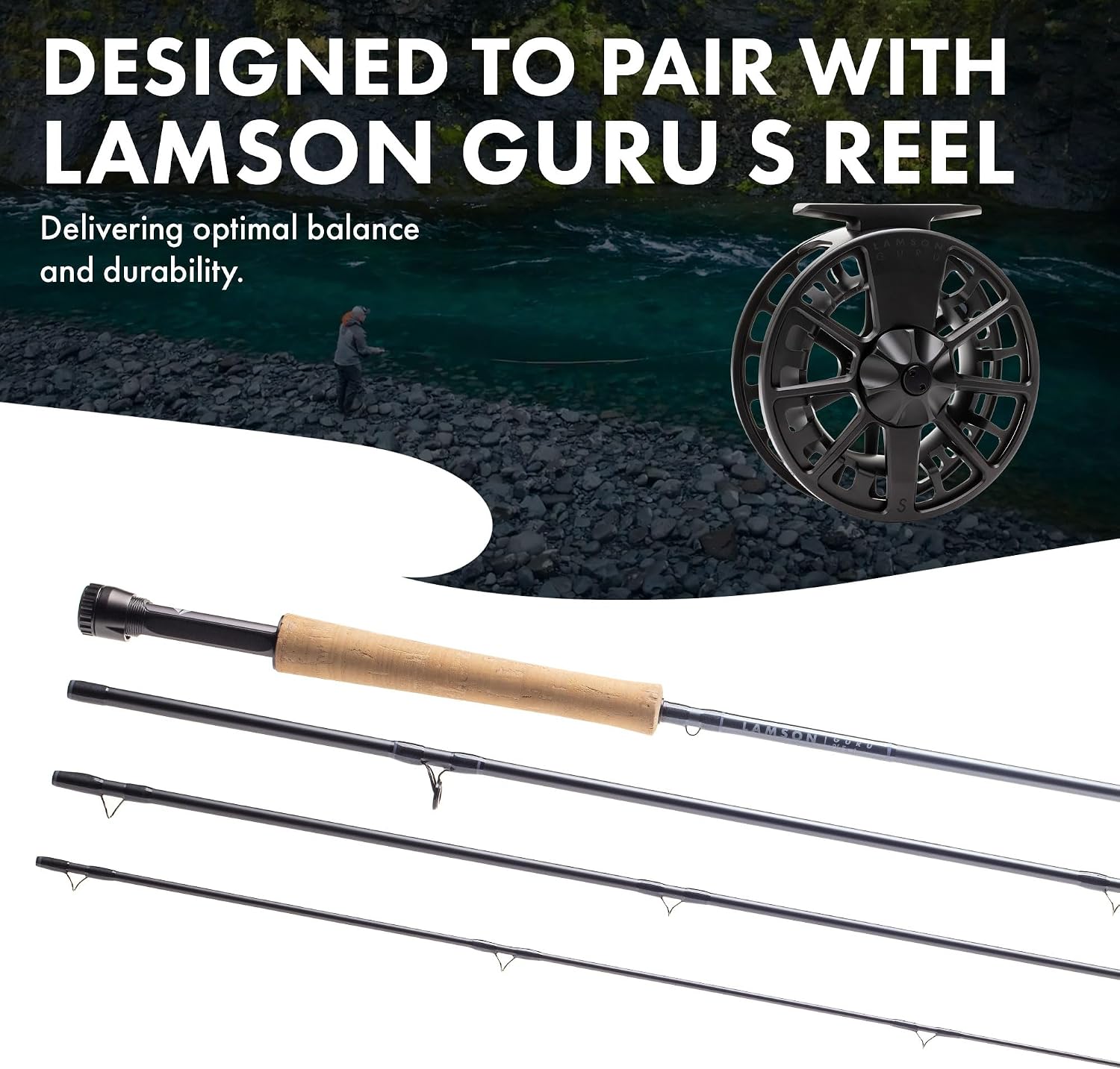 LAMSON Guru Medium Fast Action Fly Fishing Rod, All-Water 9' 4-piece w/Tube