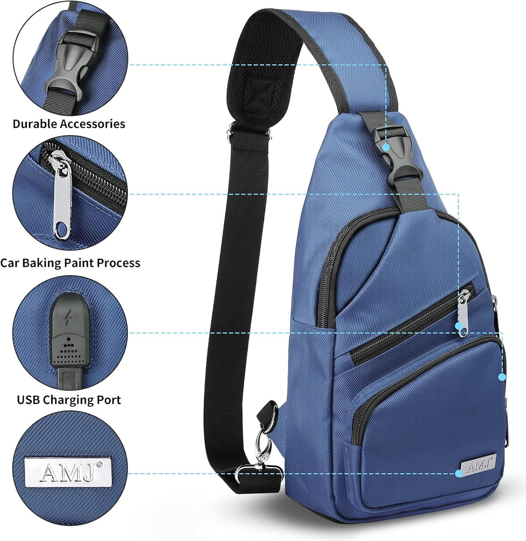 AMJ Crossbody Sling Bag Men Women, Casual Shoulder Backpack, Chest Daypack Satchel for Hiking Travel