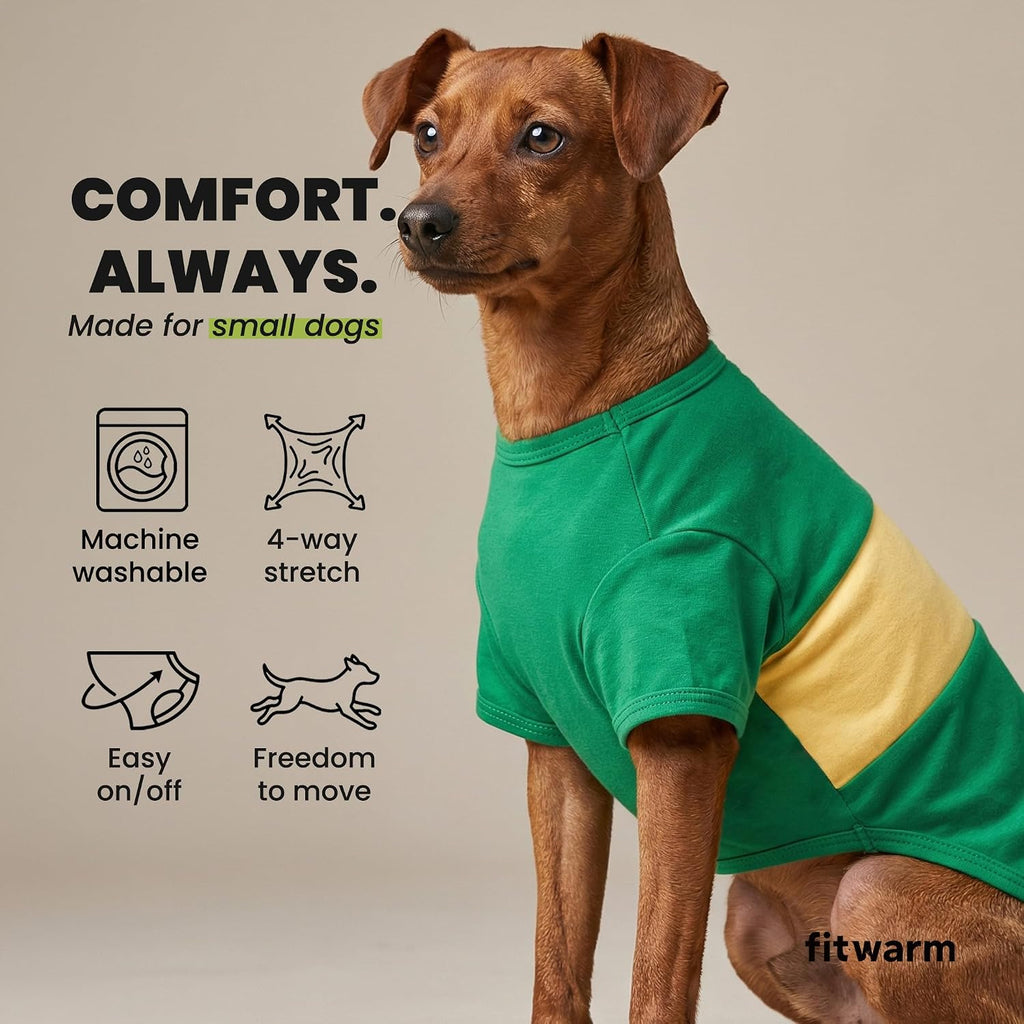 Fitwarm 3 Pack Color Block Striped Dog Shirt, Summer Dog Clothes for Small Dogs, Breathable Lightweight Dog Tshirt, Pet Outfit, Navy Blue, Sea Green, Brown, Small