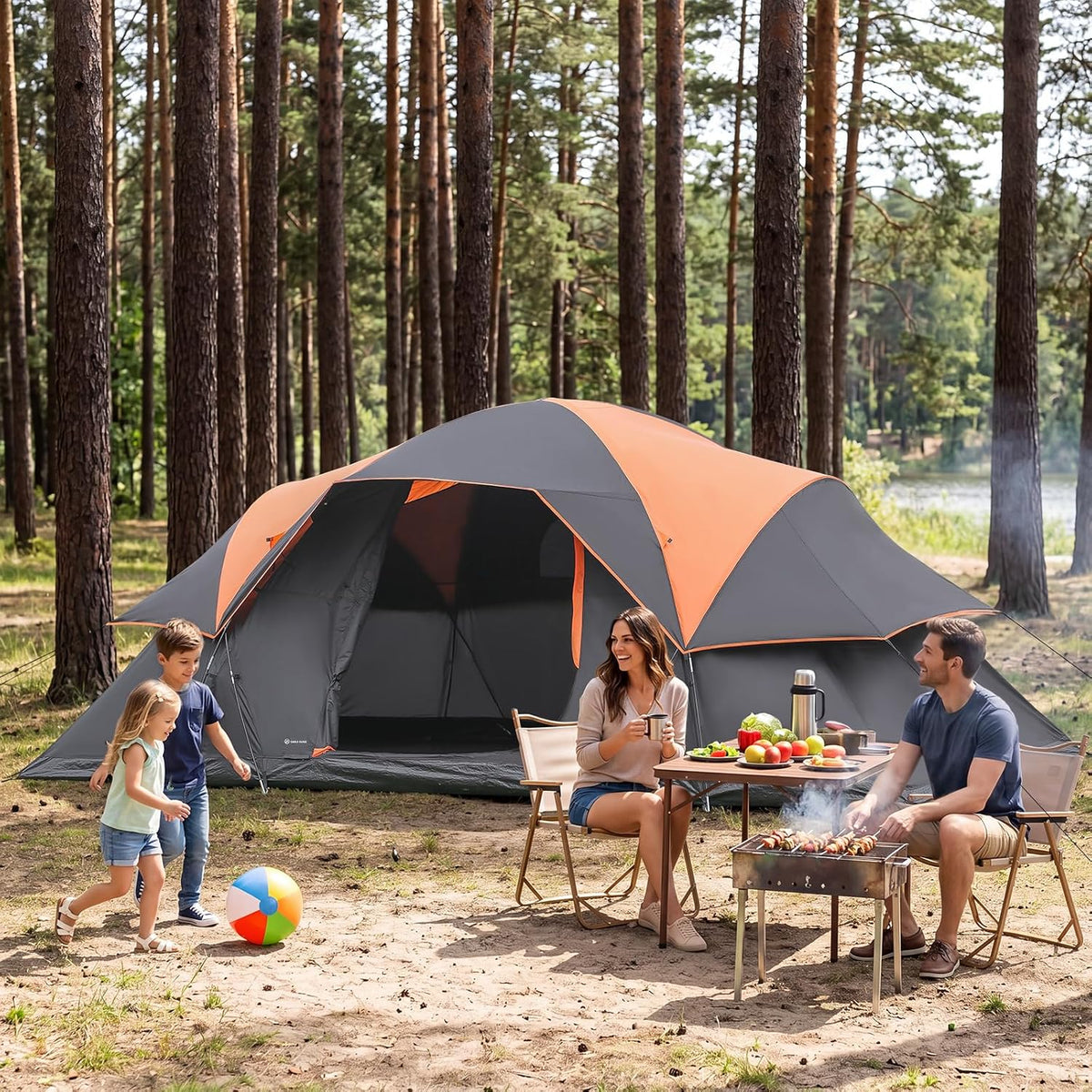 EchoSmile 8 Person Large Family Camping Tent, Waterproof Windproof Spacious Cabin Tent with Removable Rainfly, Easy Setup 3-Season Outdoor Shelter for Group