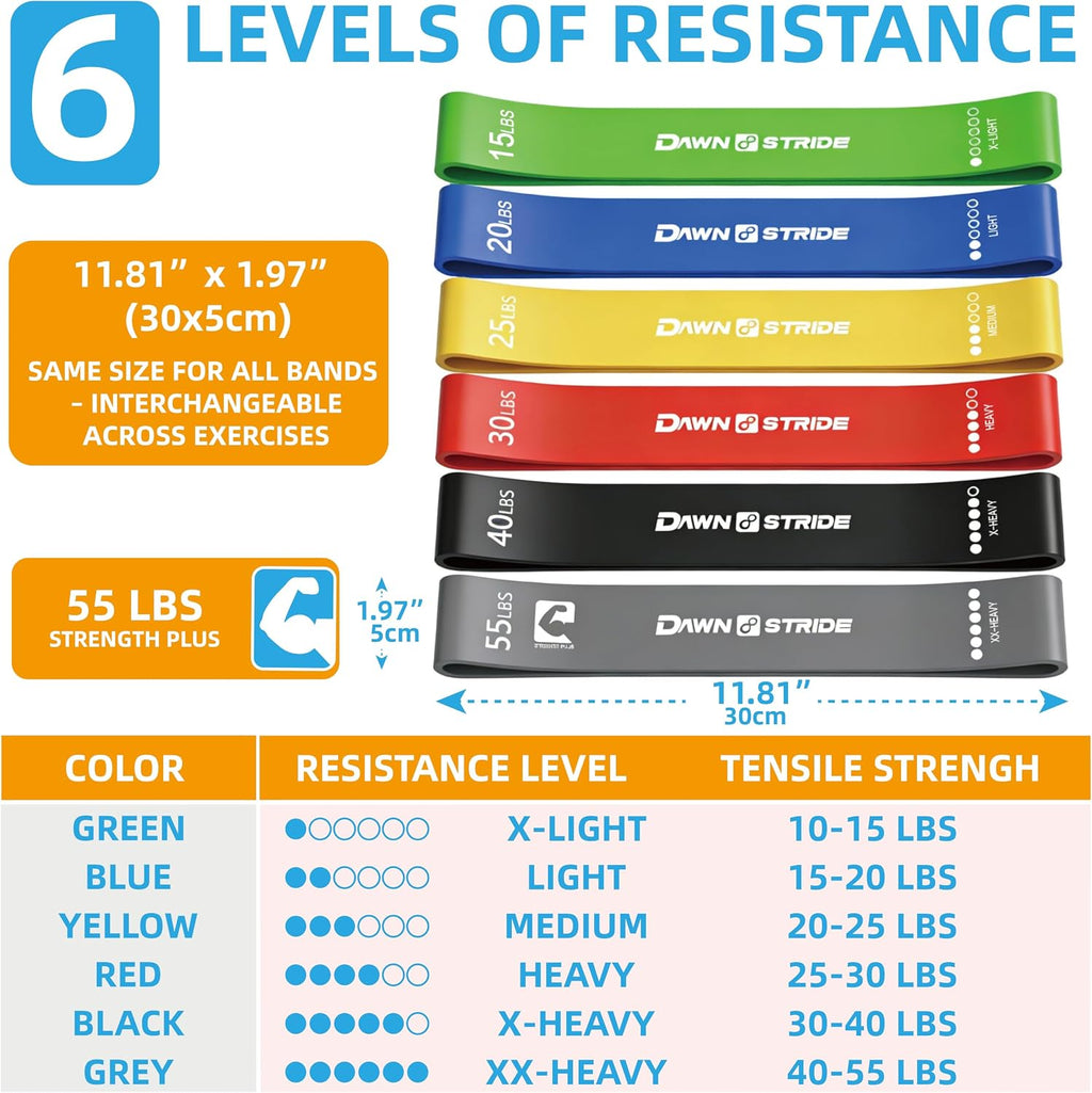 6-Level Resistance Loop Bands Up to 55LBS for PT & Strength