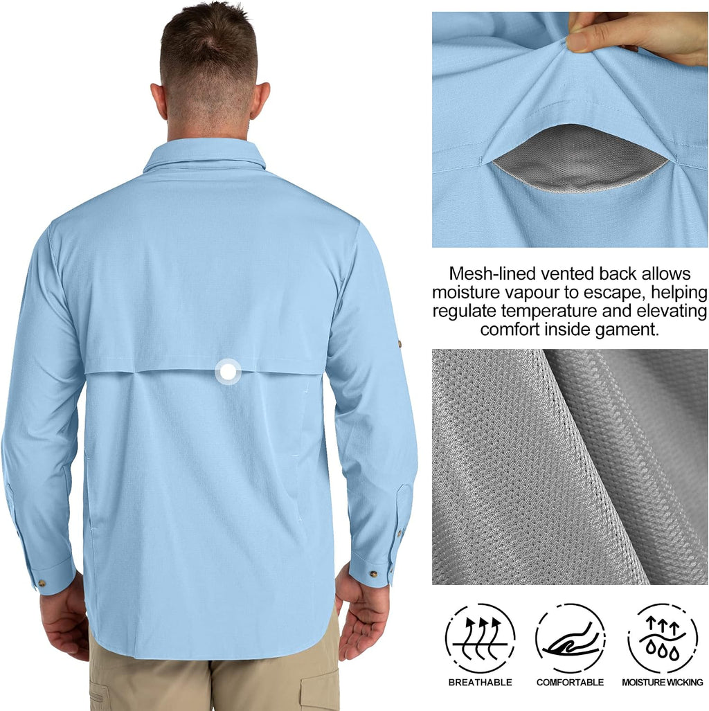 33,000ft Men's UPF 50+ UV Protection Long Sleeve Hiking Shirts Breathable Quick Dry Fishing Shirts for Safari, Outdoor