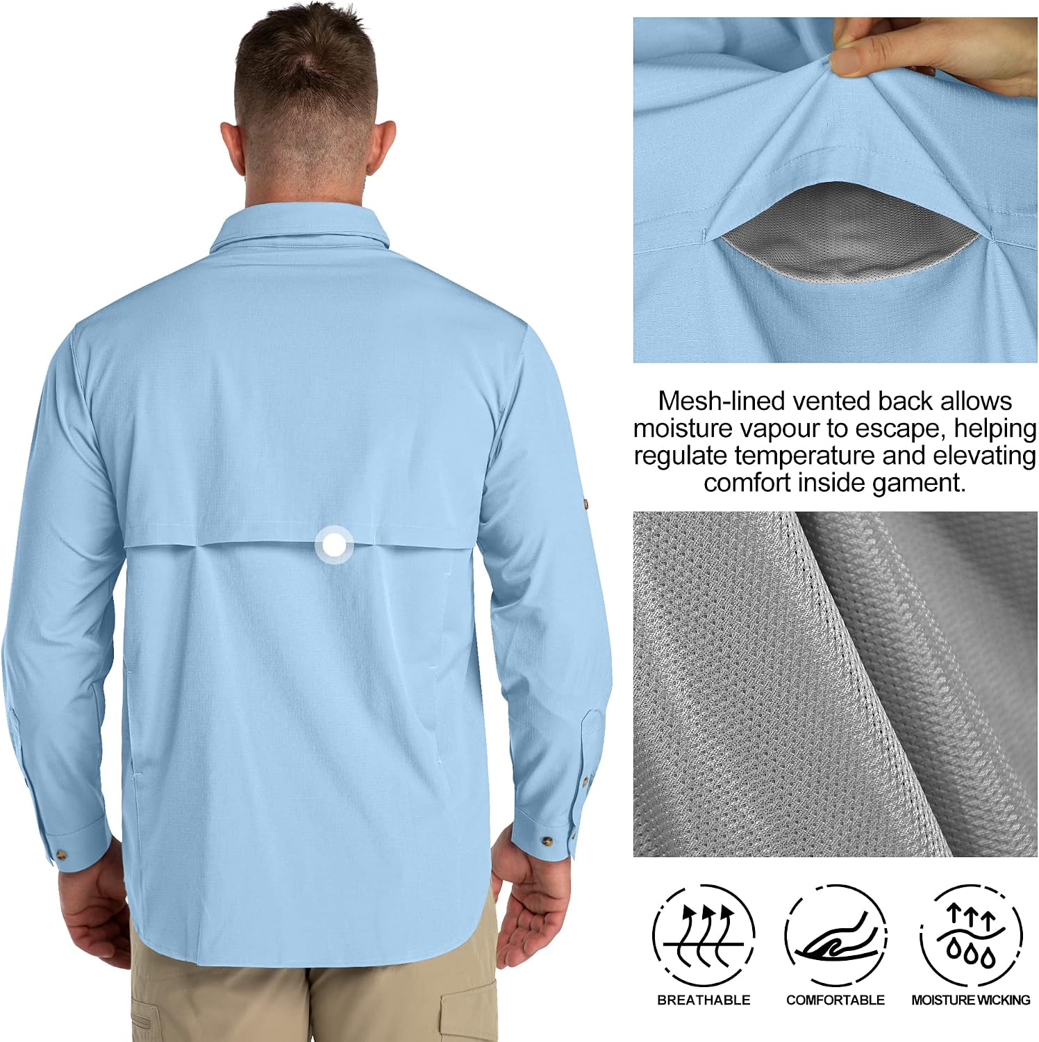 33,000ft Men's UPF 50+ UV Protection Long Sleeve Hiking Shirts Breathable Quick Dry Fishing Shirts for Safari, Outdoor