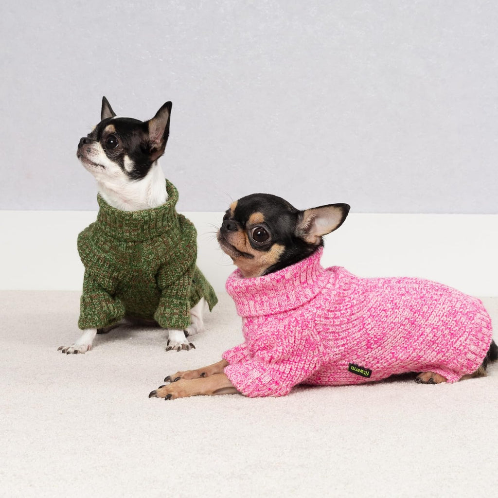 Fitwarm Knitted Turtleneck Dog Sweater, Thermal Dog Winter Clothes for Small Dogs Boy Girl, Holiday Pet Outfit, Heather Green, Medium