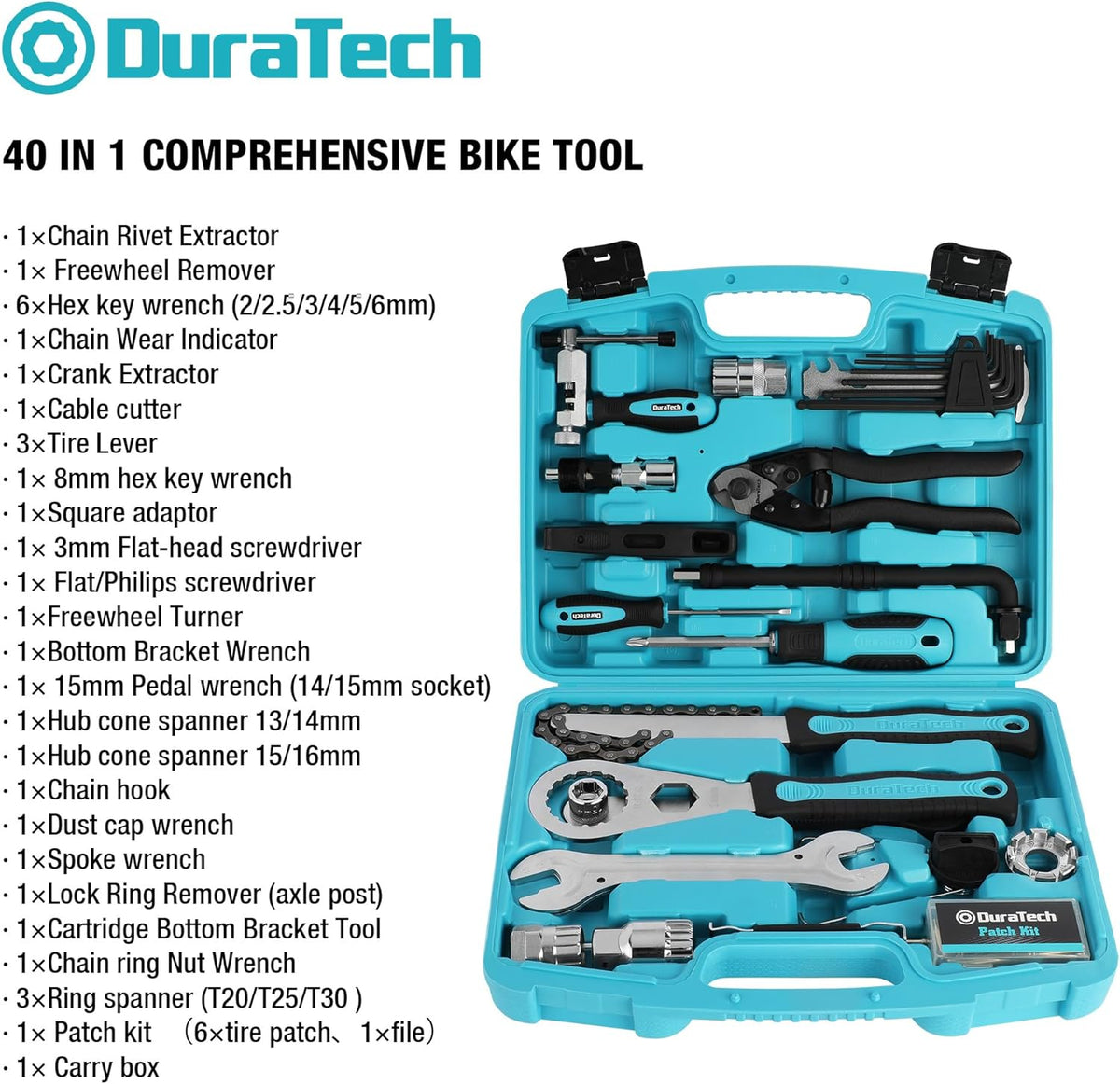 DURATECH 40PC Bike Repair Tool Kit with Carry Storage Case