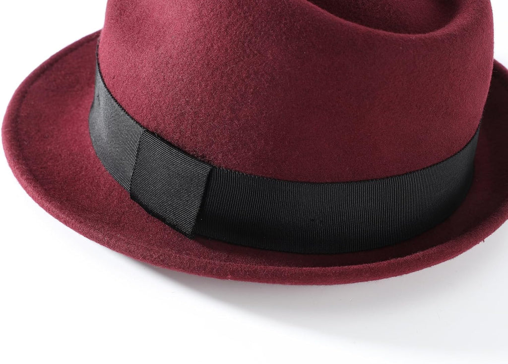 Home Prefer Men's Wool Felt Winter Hat Short Brim Fedora Hat