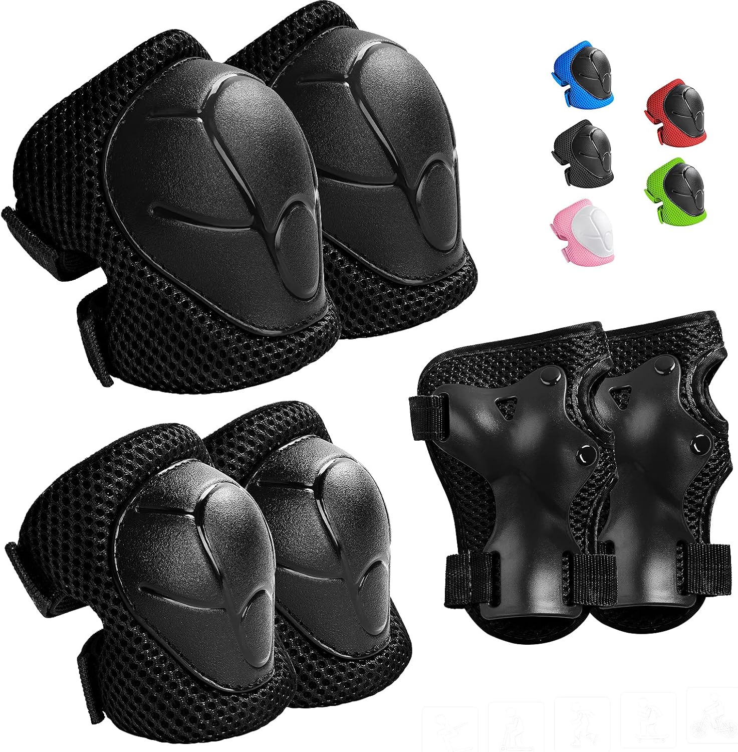 Wemfg Kids Protective Gear Set Knee Pads for Kids 3-14 Years Toddler Knee and Elbow Pads with Wrist Guards 3 in 1 for Skating Cycling Bike Rollerblading Scooter