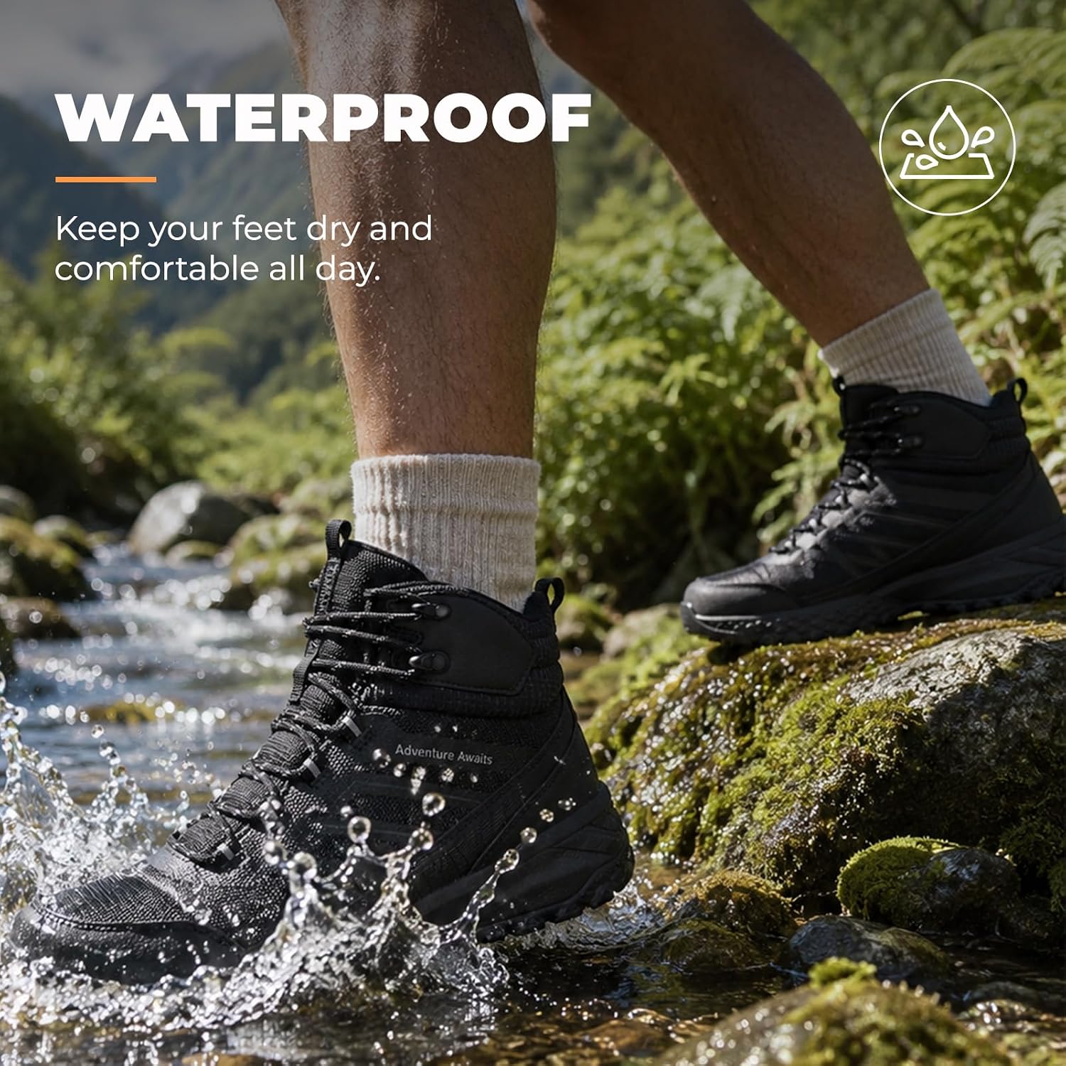 Men's Waterproof Hiking Boots - Trekking Shoes for Men, Outdoor Camping Mountaineering Backpacking Boots, All Terrain Hiking Trail Shoes
