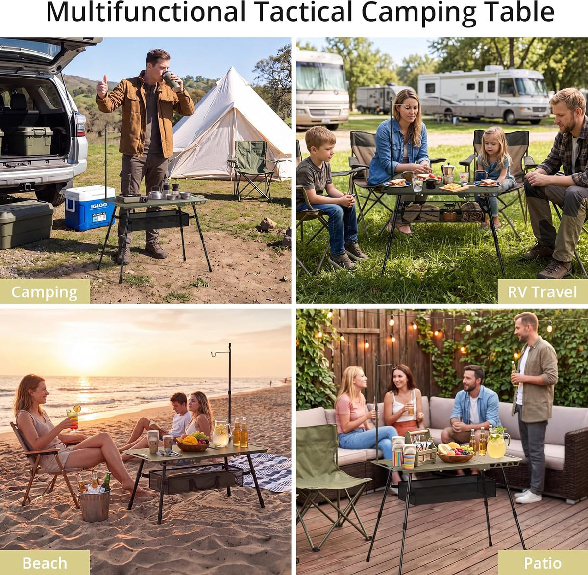 Anbte Tactical Folding Camping Table, 14-23.2 in Adjustable Legs, Aluminum