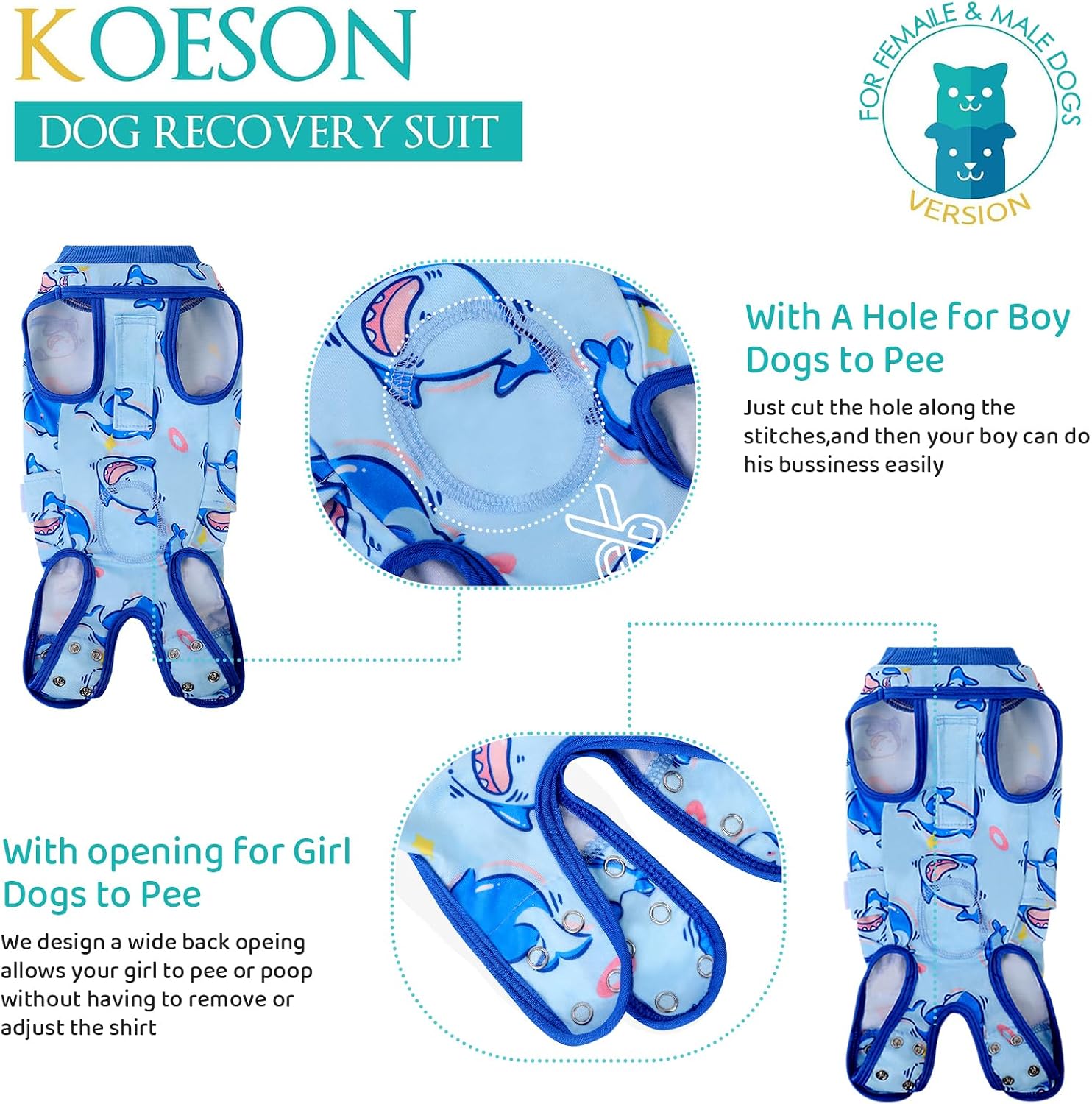 KOESON Lightweight & Soft Surgery Recovery Suit for Large Dogs Female Male