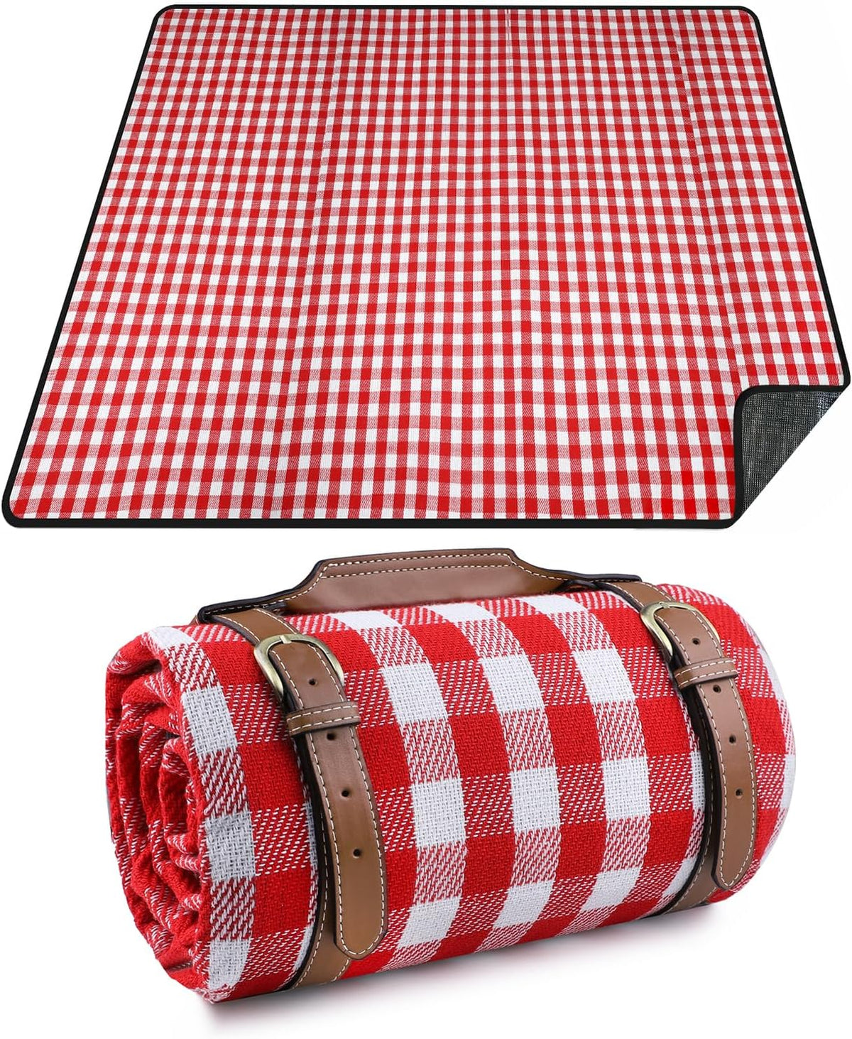 Extra Large Picnic Blanket, 80 x 60 in Waterproof Beach Mat, Red Plaid