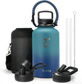 Trebo 64 oz Water Bottle Stainless Steel with 3 Lids, Paracord Handle & Bag