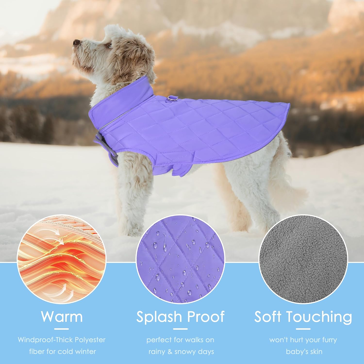 Mile High Life Dog Warm Coat, Small Dog Winter Jacket Windproof Water Resistant Cold Weather Coats Cozy Snow Jacket Vest for Puppies (Purple, Medium Chest 17.3")