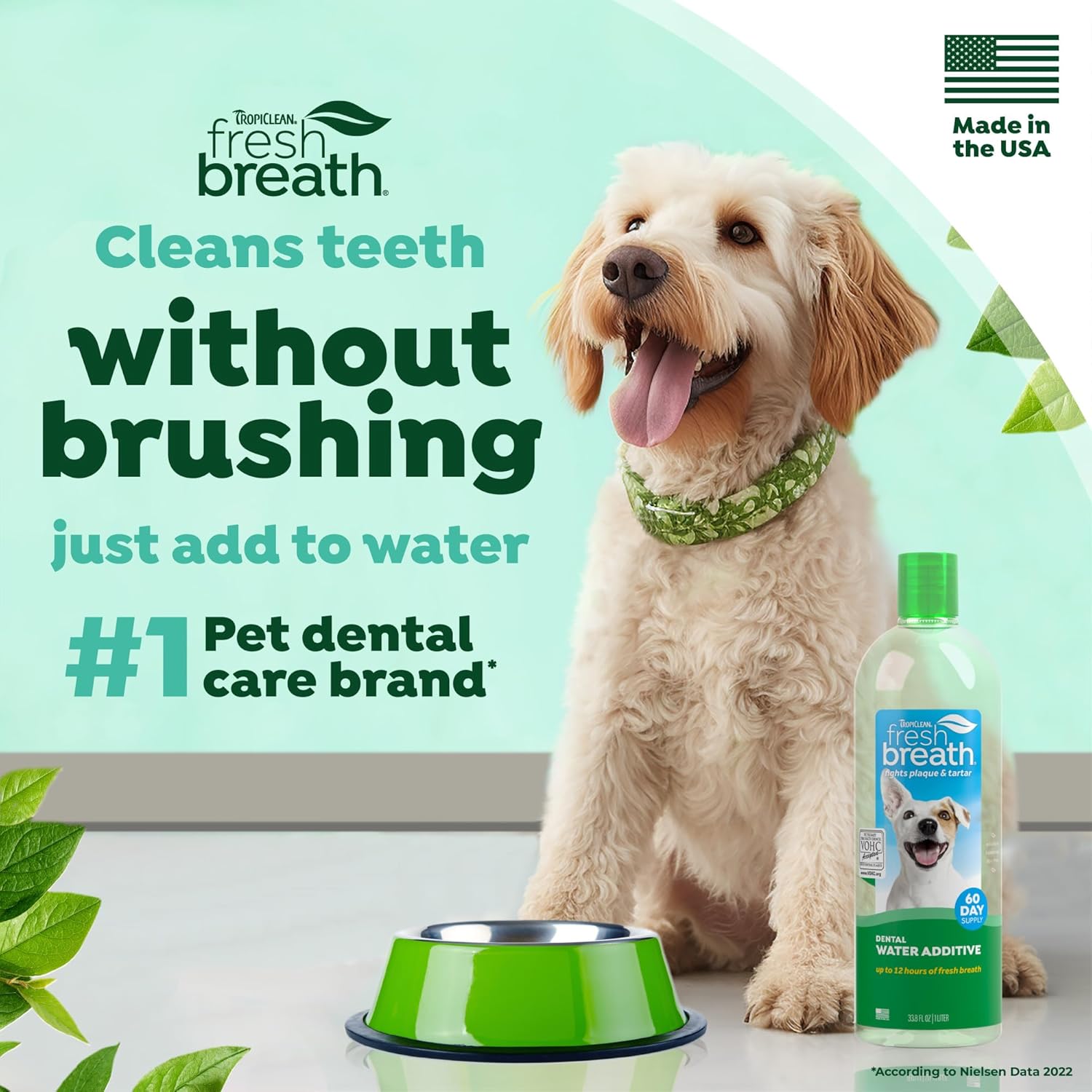 TropiClean Fresh Breath Dental Water Additive, Dog Breath Freshener, 33.8oz